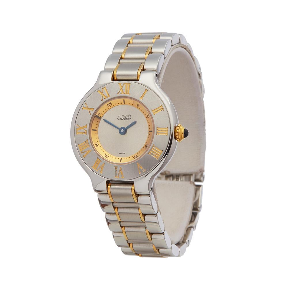 Reference: W4902
Manufacturer: Cartier
Model: Must de 21
Model Reference: 1340 or W10073R6
Age: Circa 2000's
Gender: Women's
Box and Papers: Xupes Presentation Pouch
Dial: Silver
Glass: Sapphire Crystal
Movement: Quartz
Water Resistance: To