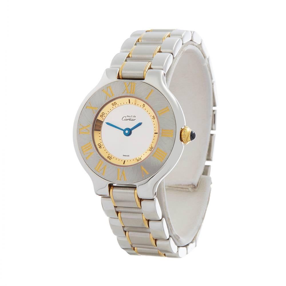 Ref: W4791
Manufacturer: Cartier
Model: Must de 21
Model Ref: 1340 or W10073R6
Age: 
Gender: Ladies
Complete With: Box Only
Dial: Silver
Glass: Sapphire Crystal
Movement: Quartz
Water Resistance: To Manufacturers Specifications
Case: Stainless Steel