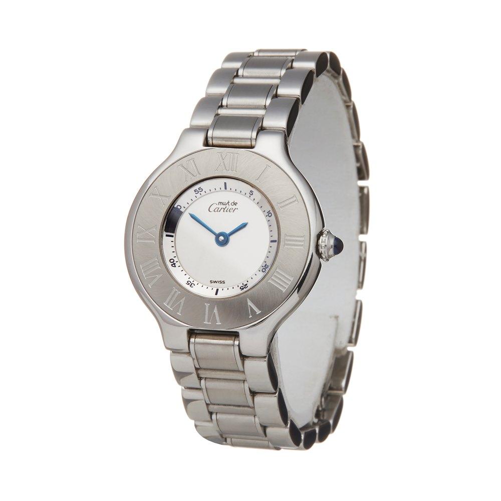 Xupes Reference: W5875
Manufacturer: Cartier
Model: Must de 21
Model Variant: 
Model Number: W10109T2 or 1340
Age:  Circa 1990's
Gender: Ladies
Complete With: Xupes Presentation Box
Dial: Silver Baton
Glass: Sapphire Crystal
Case Size: 28mm
Case