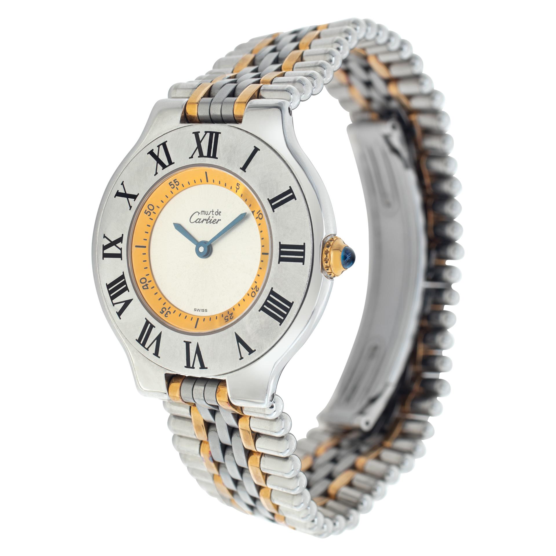 Cartier Must de Cartier aus Edelstahl und Goldblech. Quarz. 31 mm Gehäusegröße. Ref W10074F4. Ca. 1996. Fine Pre-owned Cartier Uhr. Certified preowned Classic Cartier Must de W10074F4 Uhr ist aus Edelstahl auf einem Gold-Cap & Edelstahlarmband mit