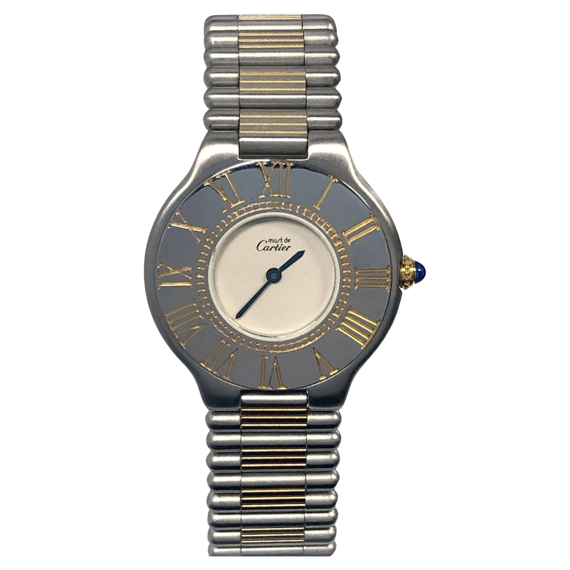 Cartier Must De Cartier 21 Mid Size Steel and Gold accent Quartz Wrist watch For Sale