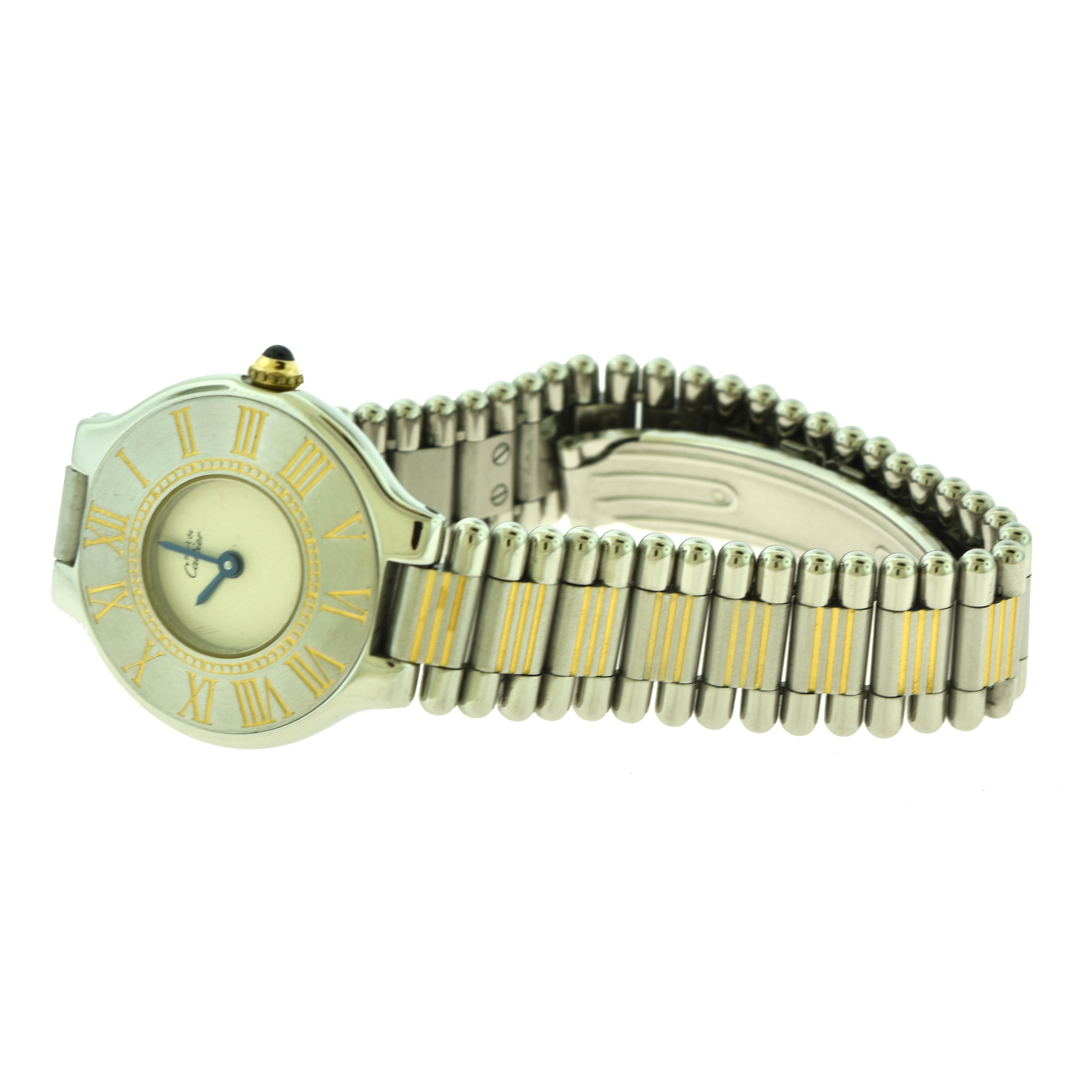 Brilliance Jewels, Miami
Questions? Call Us Anytime!
786,482,8100

Brand: Cartier

Model Name: Must de Cartier

Movement: Quartz

Case Size: 30 mm

Case Material: Stainless Steel

Bracelet Material: 18k Yellow Gold / Stainless Steel

Dial Color: