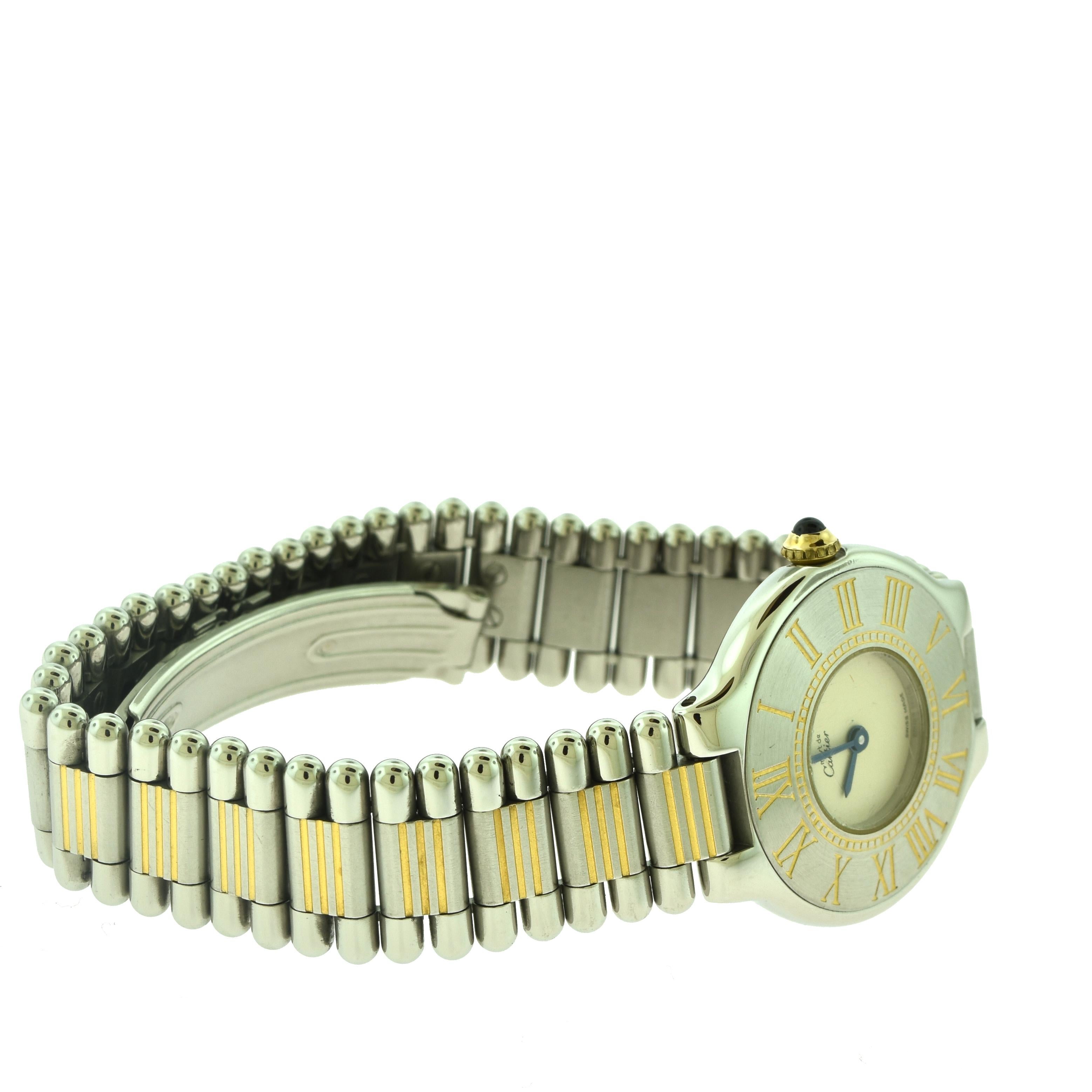 Cartier Must de Cartier 21 Two-Tone 18 Karat Gold/Steel Watch In Good Condition In Miami, FL