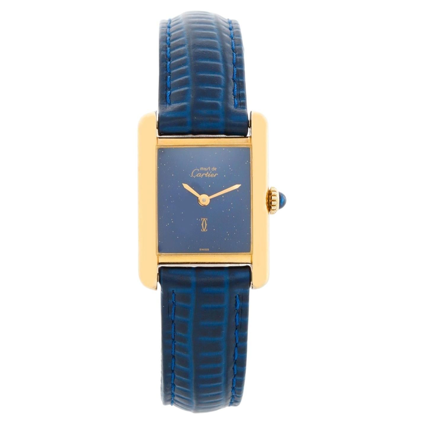 Cartier Must de Cartier Argent Blue Rare Simulated Lapis Dial Watch Ref. 2413 For Sale