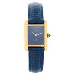 Reloj Cartier Must de Cartier, azul plateado, con esfera de imitación de lapislázuli poco común, ref. 2413