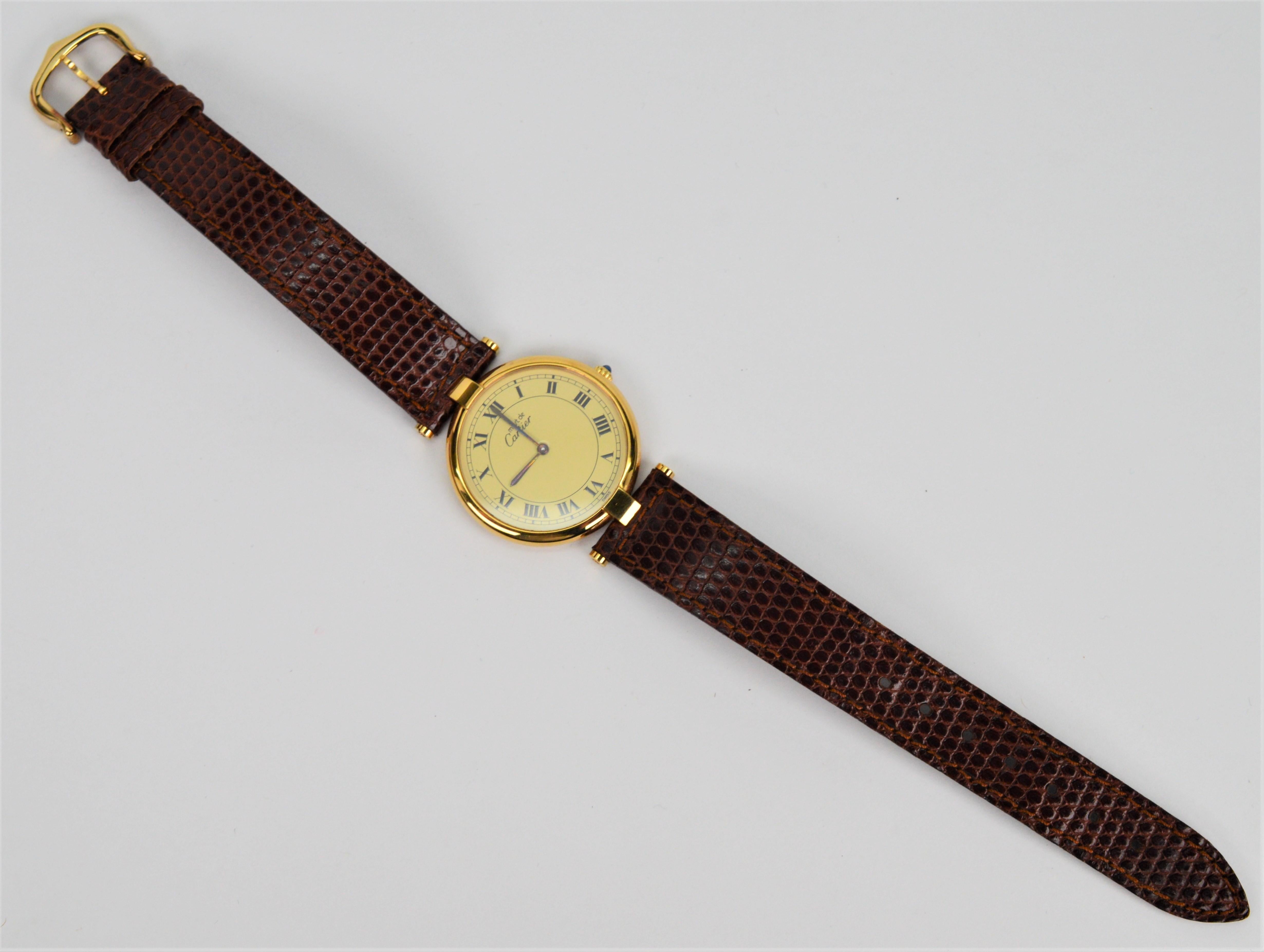 Cartier Must de Cartier Argent Plaque Oro Quartz 30mm Wrist Watch w Box Papers 4