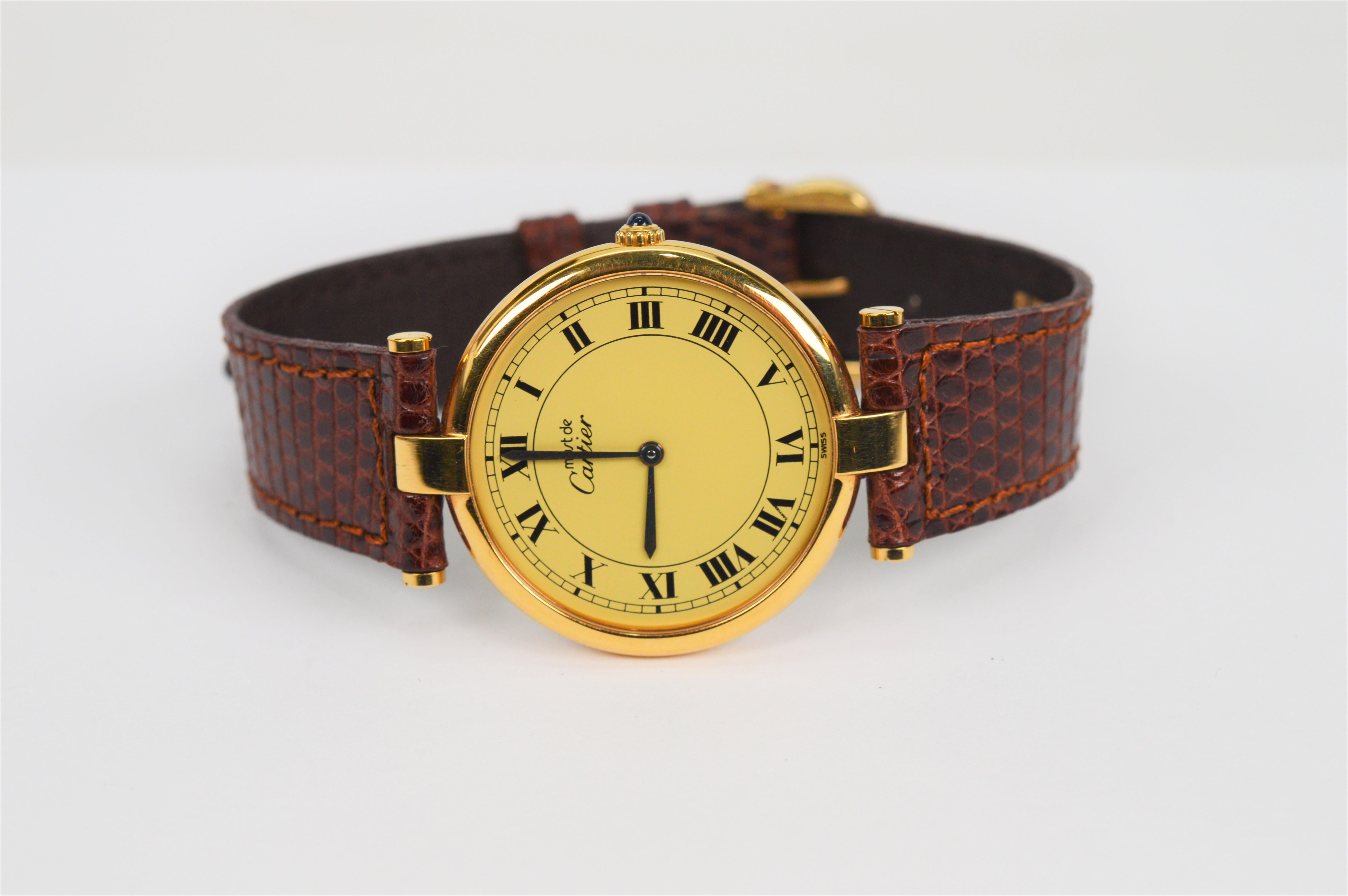 Cartier Must de Cartier Argent Plaque Oro Quartz 30mm Wrist Watch w Box Papers 5
