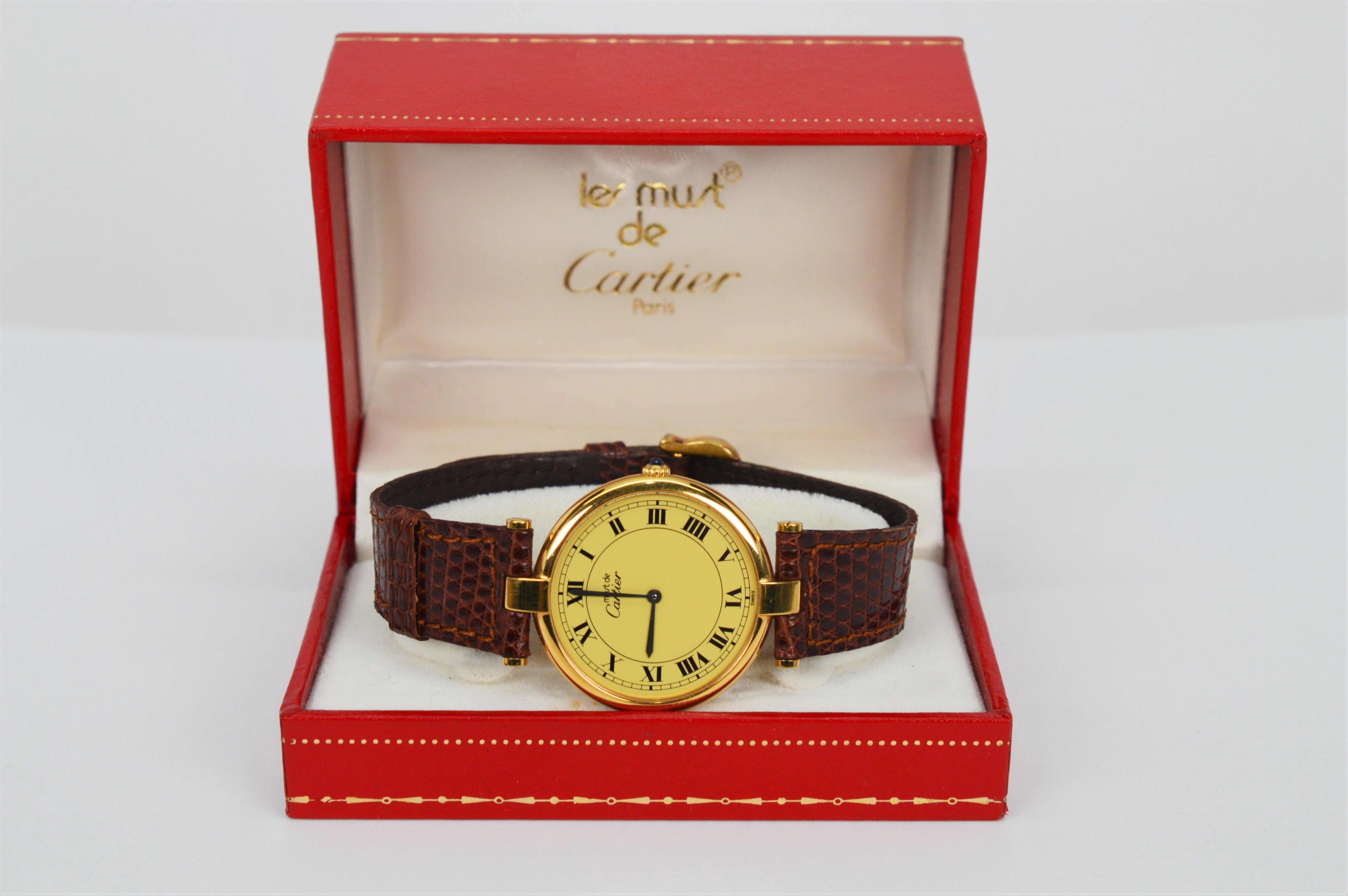Cartier Must de Cartier Argent Plaque Oro Quartz 30mm Wrist Watch w Box Papers 8