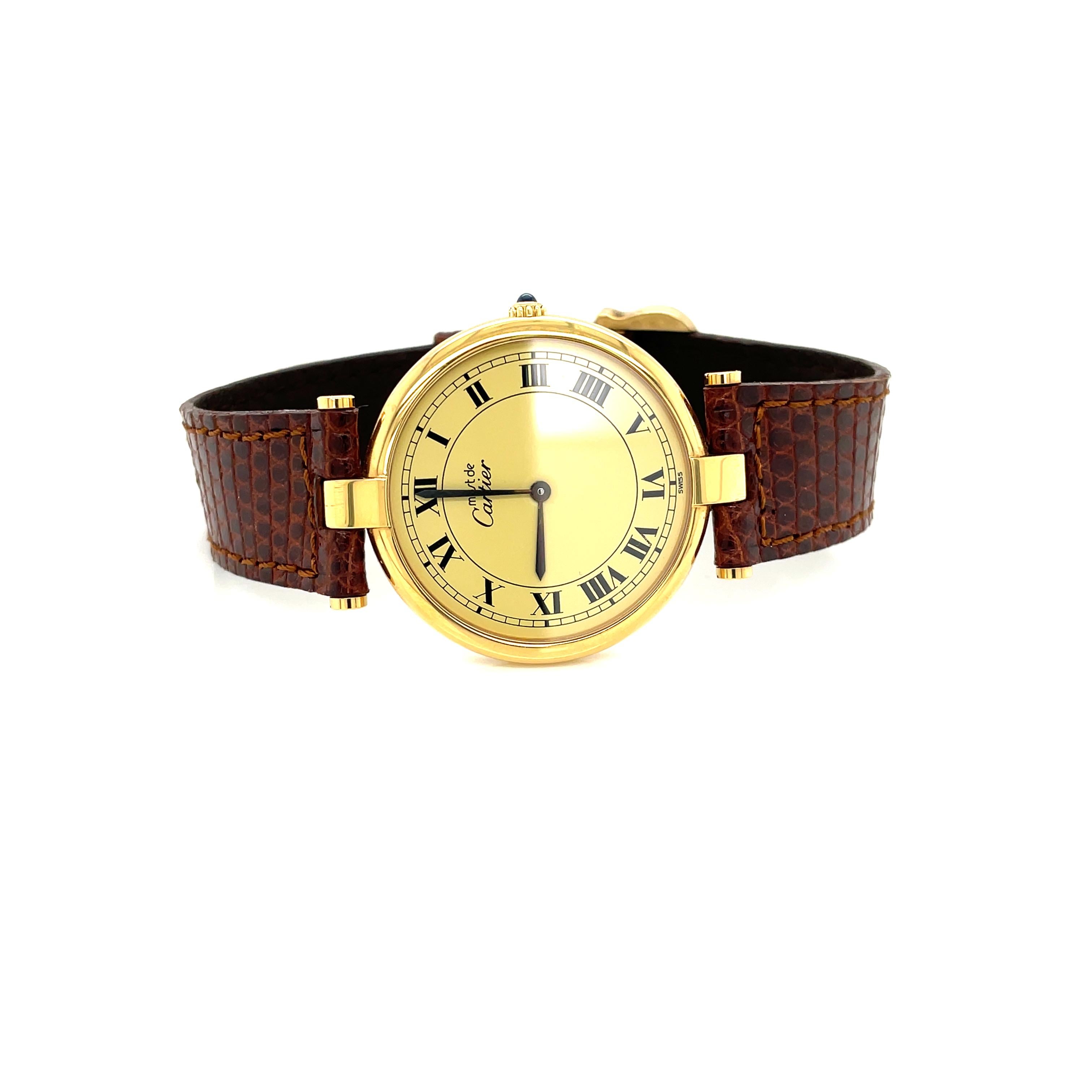 Cartier Must de Cartier Argent Plaque Oro Quartz 30mm Wrist Watch w Box Papers 9