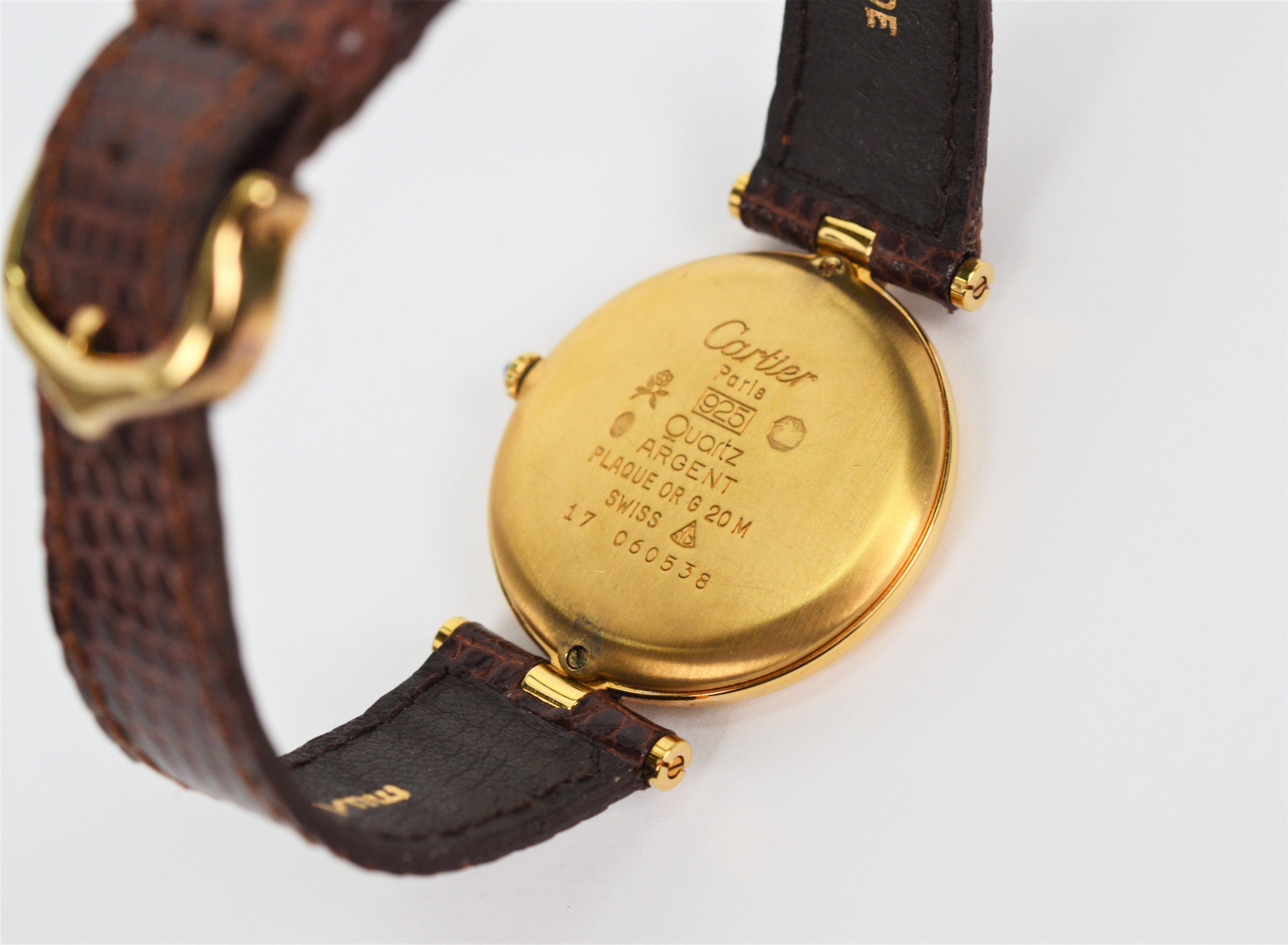 Cartier Must de Cartier Argent Plaque Oro Quartz 30mm Wrist Watch w Box Papers In Excellent Condition In Mount Kisco, NY