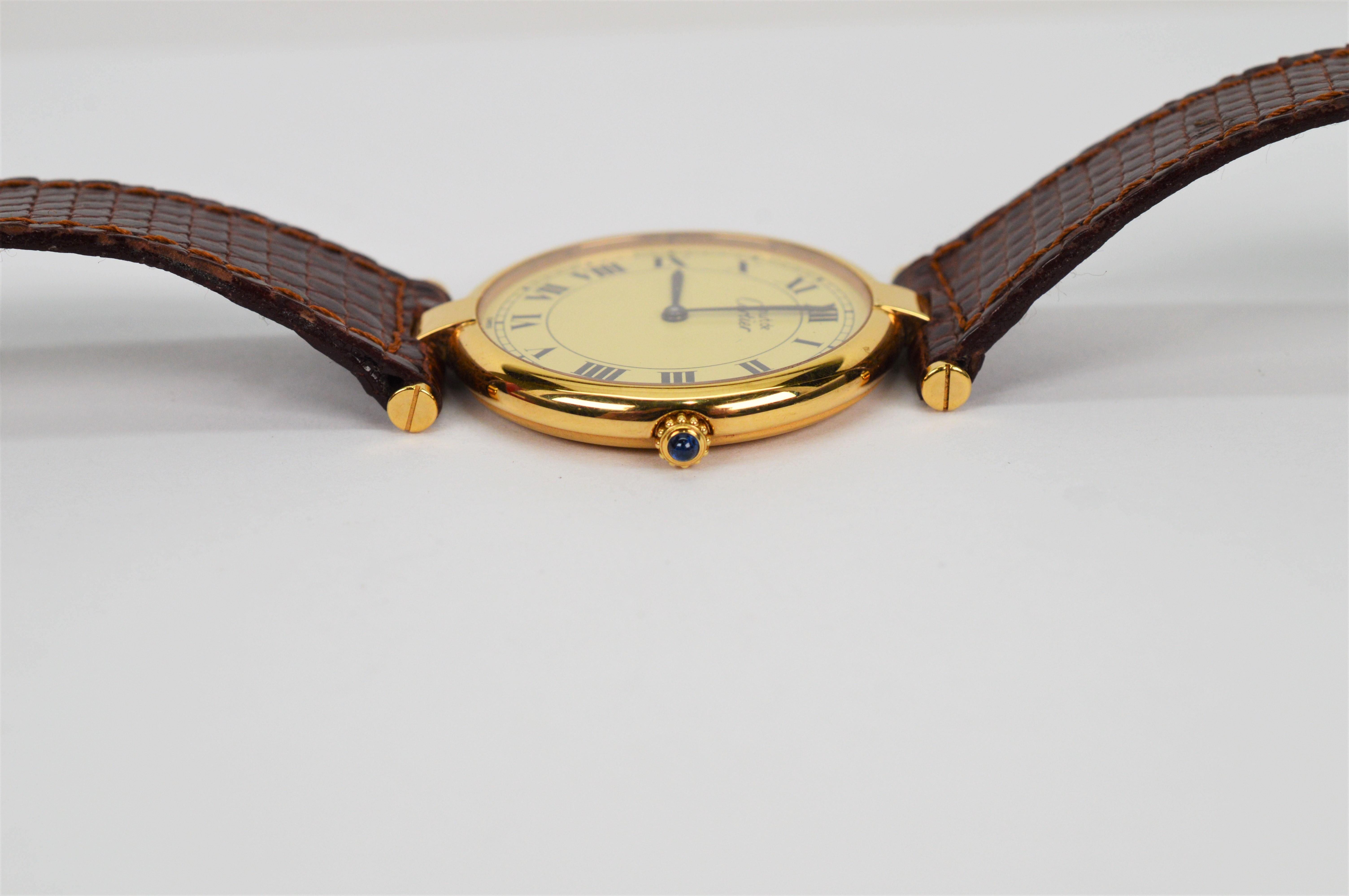 Cartier Must de Cartier Argent Plaque Oro Quartz 30mm Wrist Watch w Box Papers 1