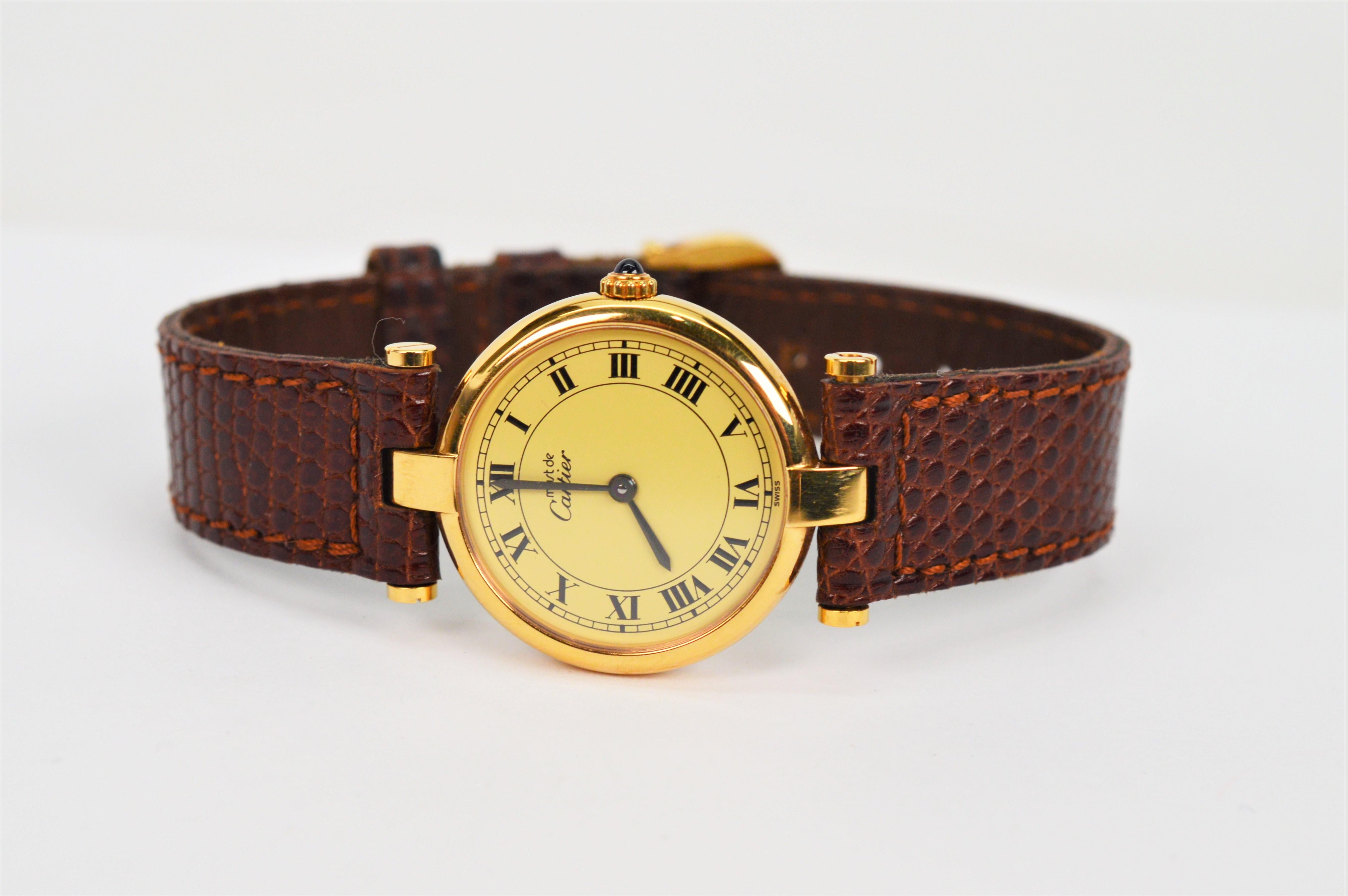 Cartier Must de Cartier Argent Plaque Oro Vendrome Quartz Wrist Watch w Box 3
