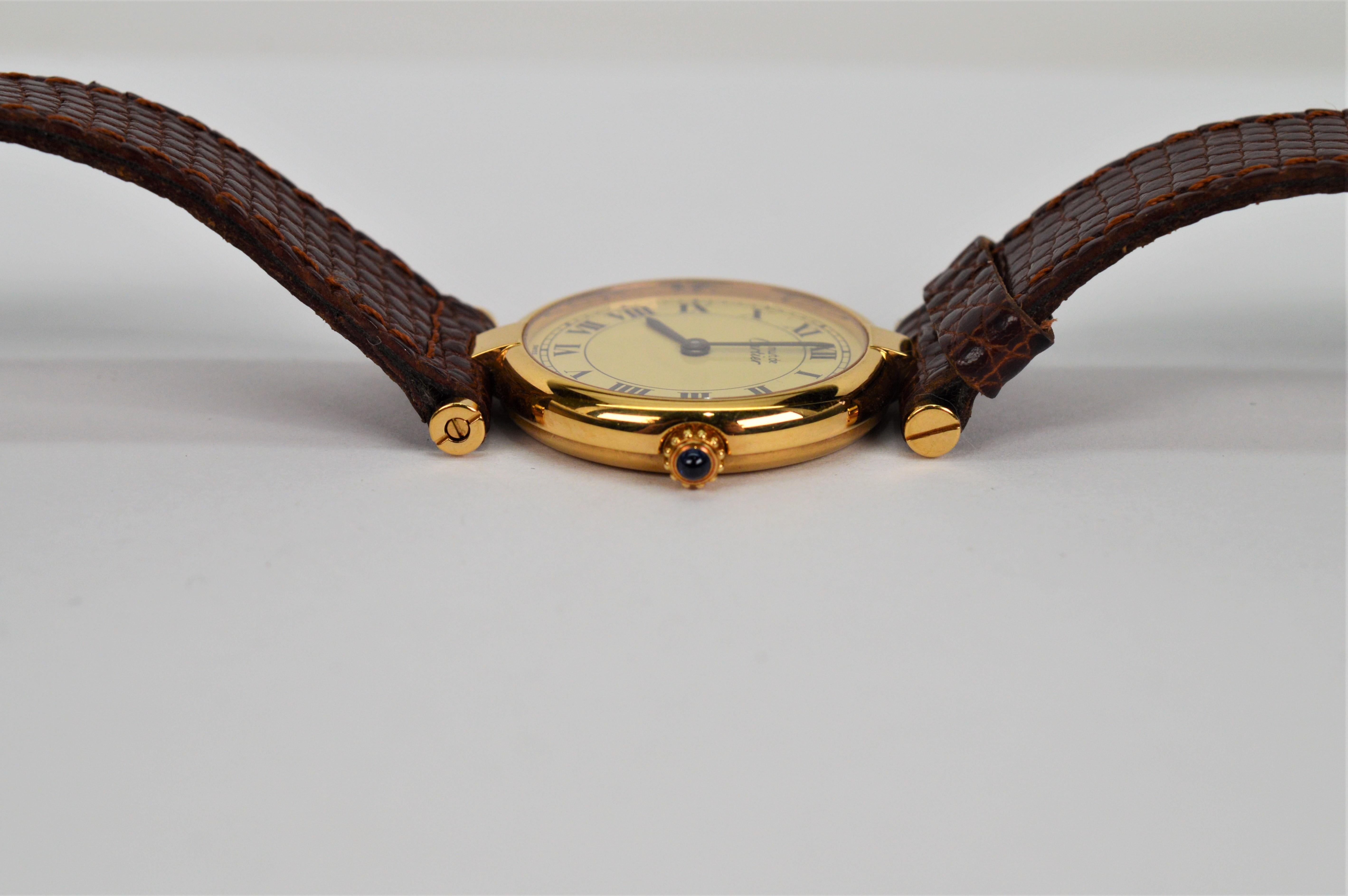 Cartier Must de Cartier Argent Plaque Oro Vendrome Quartz Wrist Watch w Box 5