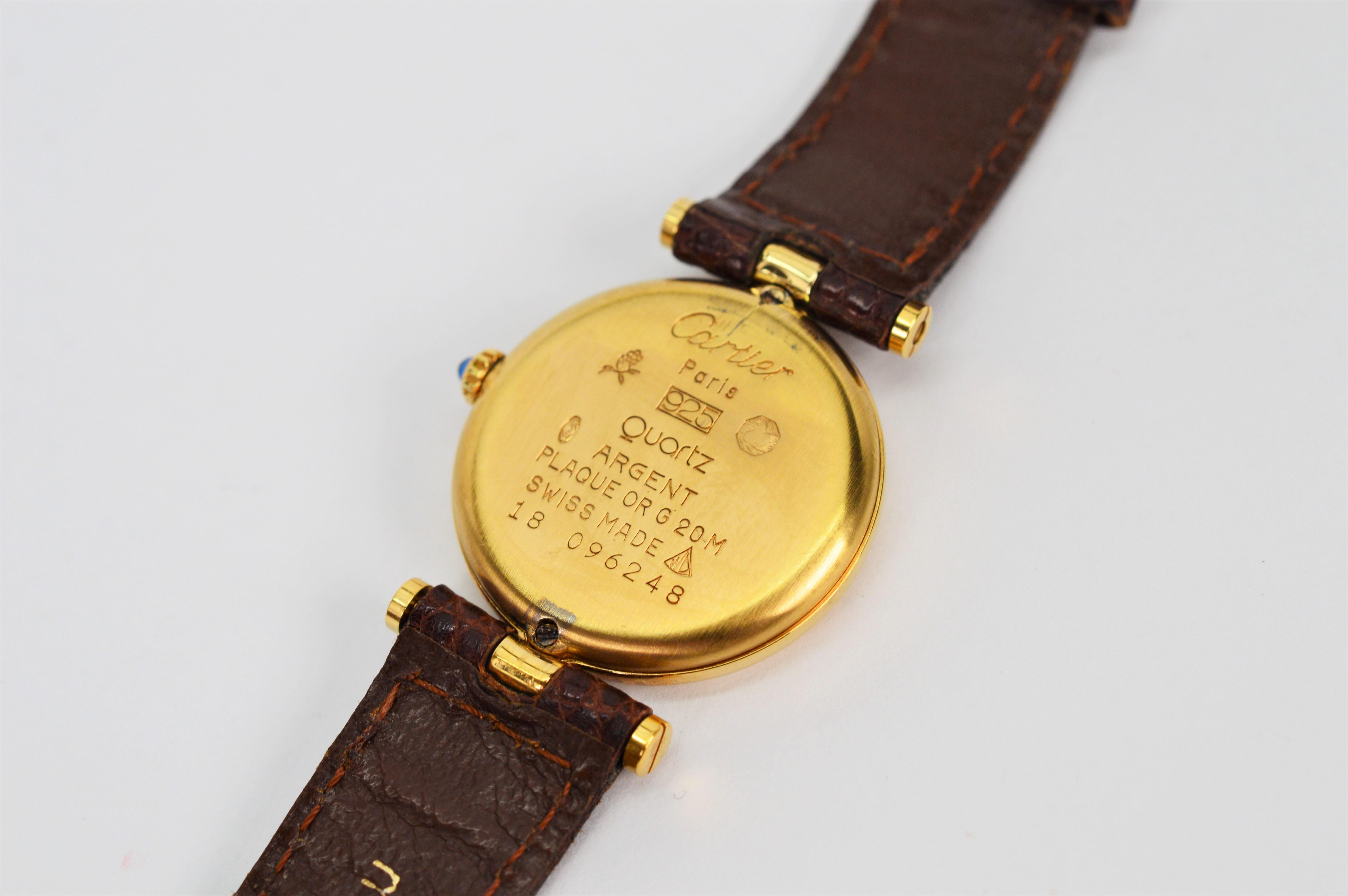 Cartier Must de Cartier Argent Plaque Oro Vendrome Quartz Wrist Watch w Box 1