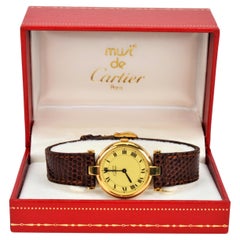 Cartier Must de Cartier Argent Plaque Oro Vendrome Quartz Wrist Watch w Box