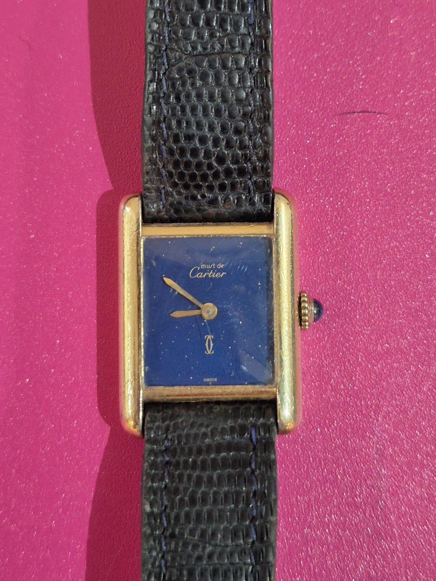 Cartier Must de Cartier Blue Lapis Dial – Mechanical Wind (1980s) In Good Condition For Sale In London, GB