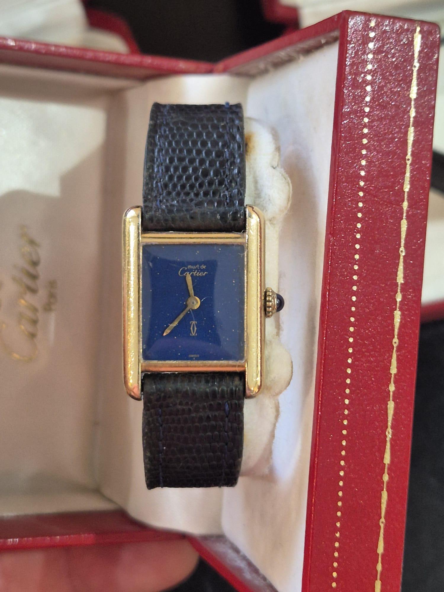 Women's Cartier Must de Cartier Blue Lapis Dial – Mechanical Wind (1980s) For Sale