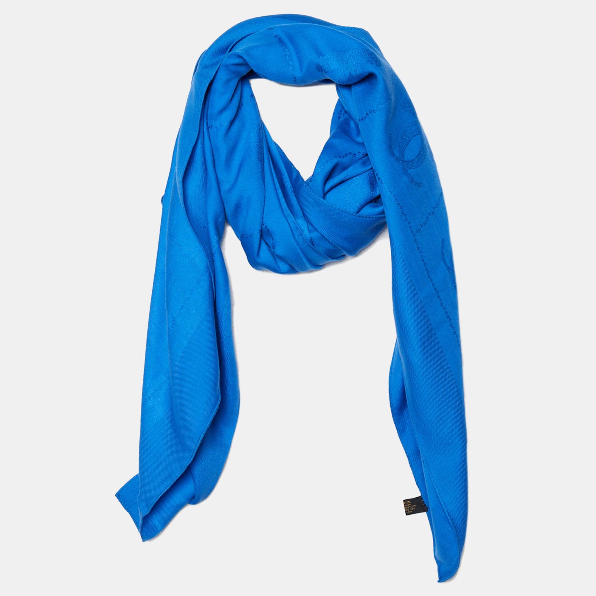 Add this scarf from Cartier in your daily ensemble for an awesome look. It is designed well with the signature panther and monogram details splayed all over. Blue in color, the scarf is cut from a blend of silk and wool and is finished with neatly