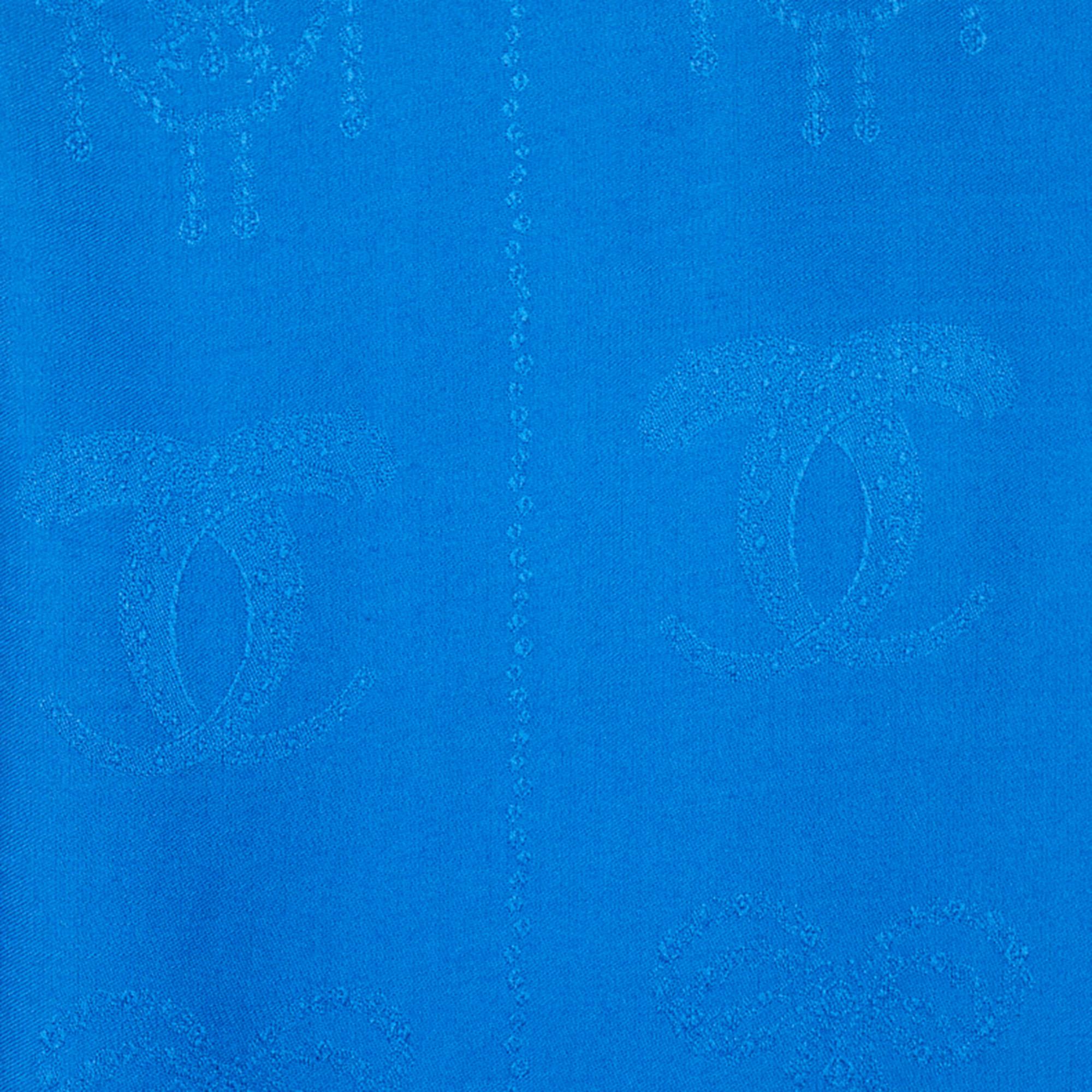 Women's Cartier Must De Cartier Blue Panthere Monogram Wool and Silk Blend Square Scarf