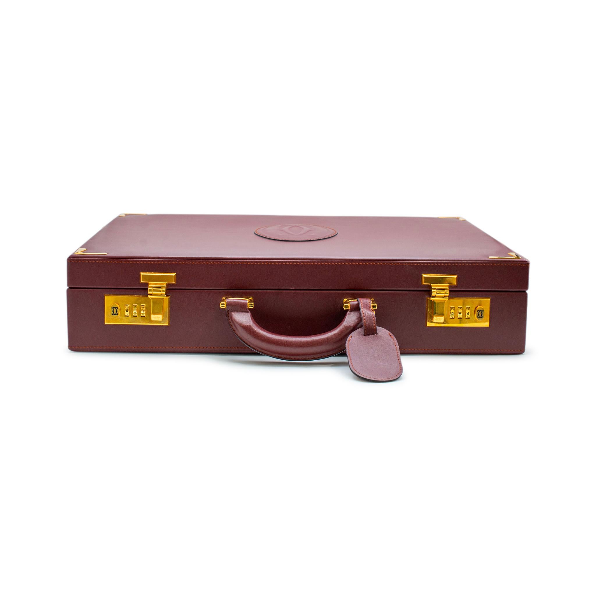 Cartier Must de Cartier Burgundy Red C Logo Leather Men's Top Handle Briefcase For Sale 11