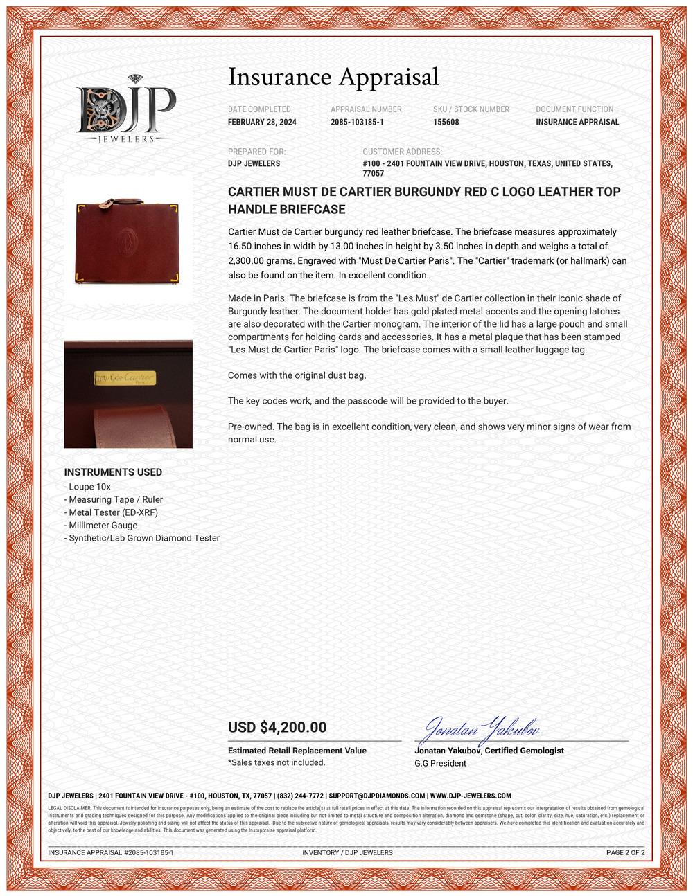 Cartier Must de Cartier Herren Aktentasche aus Leder mit Burgunderrotem C-Logo und Griff oben 11