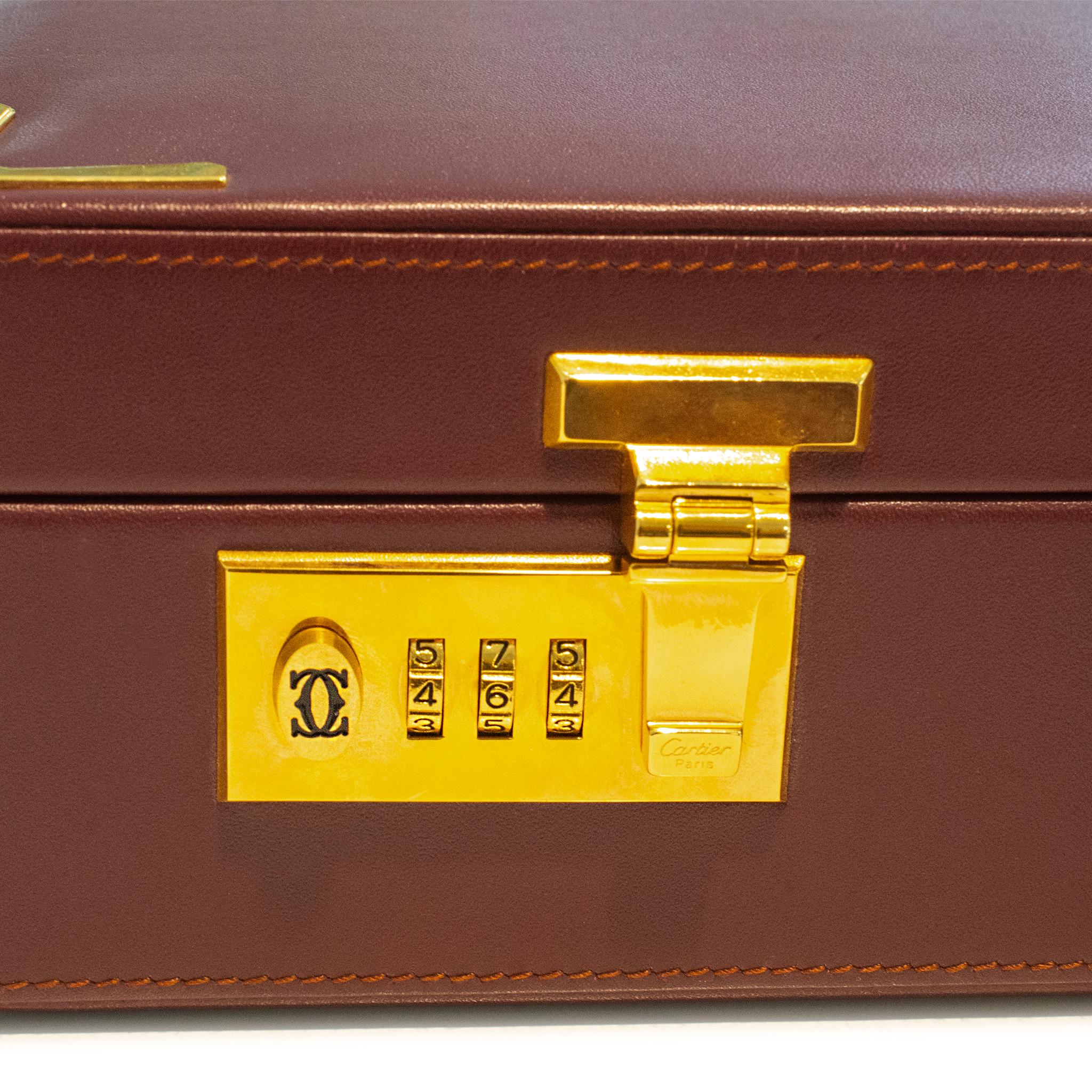 Cartier Must de Cartier Burgundy Red C Logo Leather Men's Top Handle Briefcase For Sale 2