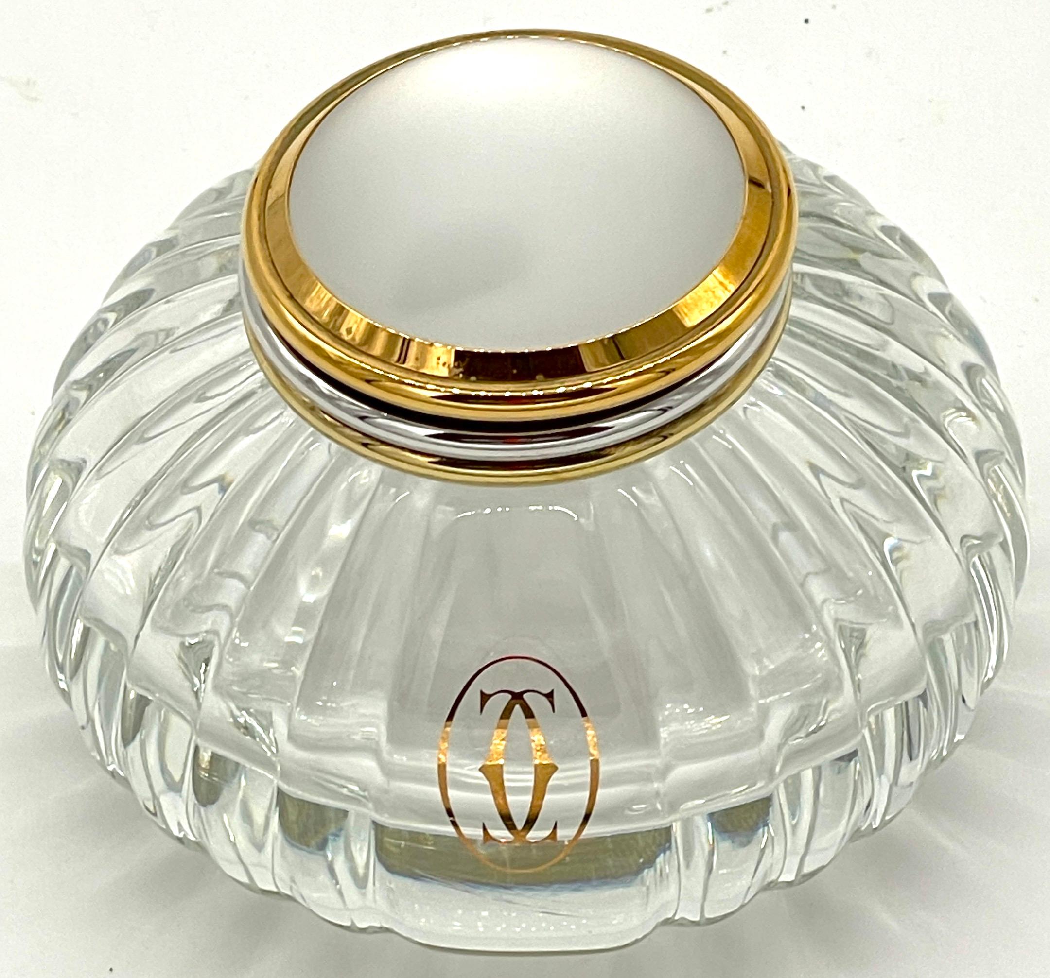 Cartier 'Must de Cartier' Crystal Gilt and Silver Mellon Inkwell
France, Circa 1989

Cartier 'Must de Cartier' crystal gilt and silver mellon inkwell, made in France around 1989. This understated inkwell is a true representation of Cartier's