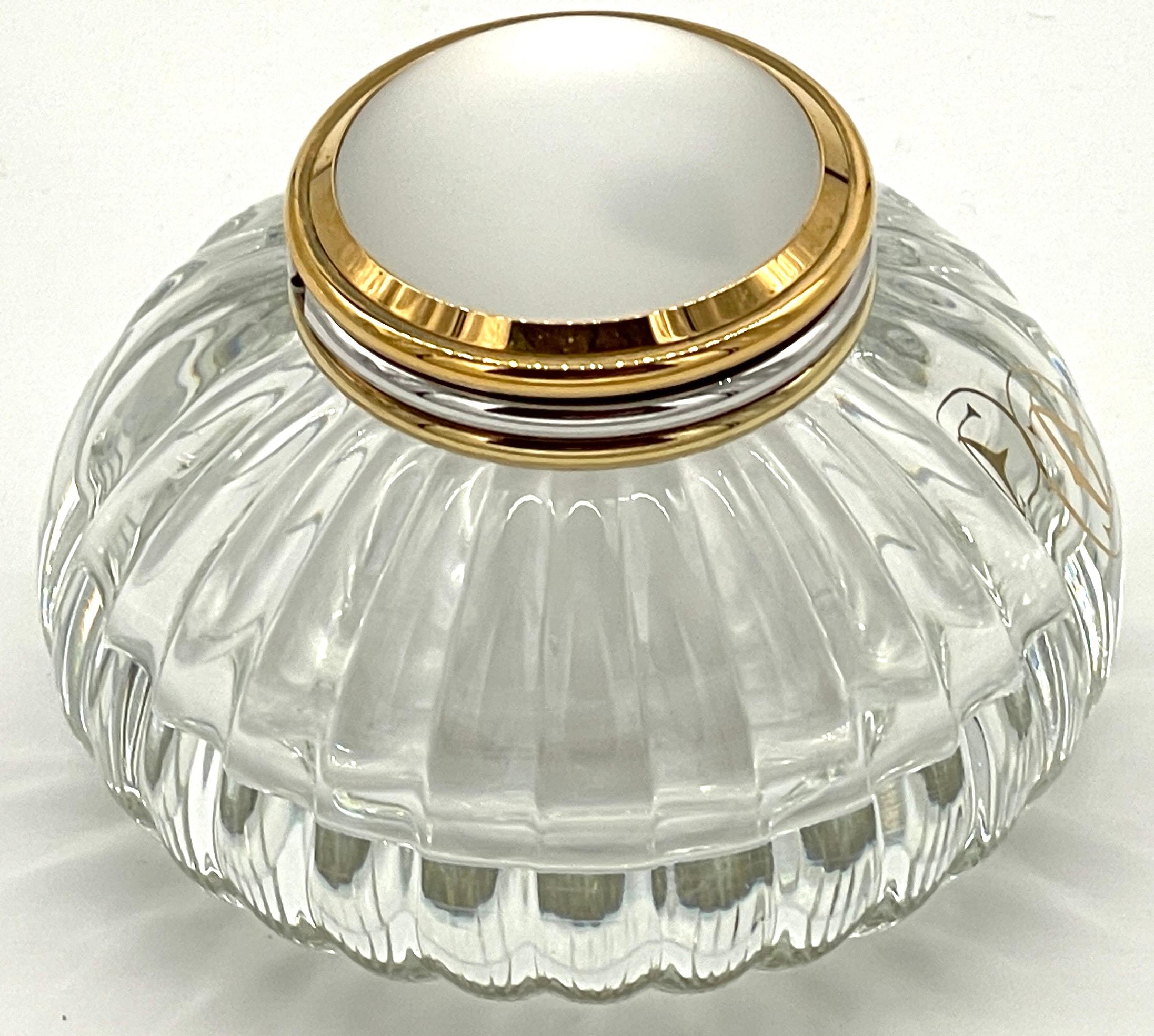 French Cartier 'Must de Cartier' Crystal Gilt and Silver Mellon Inkwell For Sale