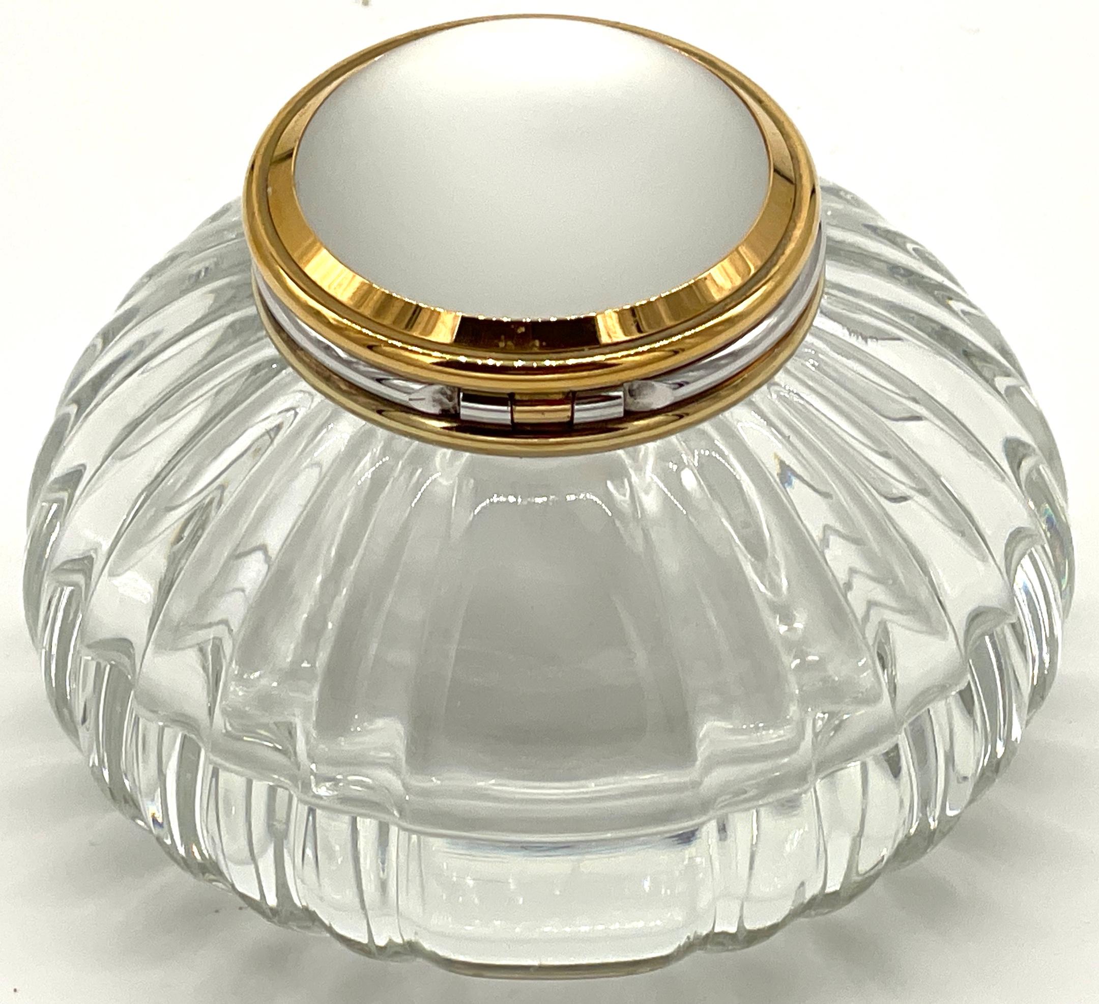 Enameled Cartier 'Must de Cartier' Crystal Gilt and Silver Mellon Inkwell For Sale