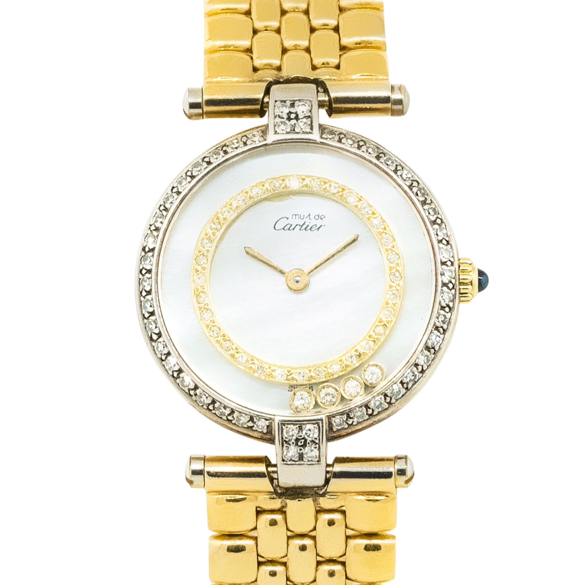 Round Cut Cartier Must de Cartier Gold Plated Floating Diamond Watch