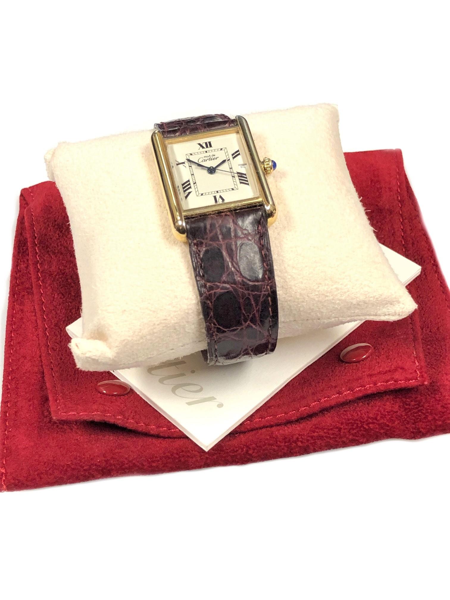Cartier Must de Cartier Large Classic Tank Vermeil Calendar Quartz Wristwatch 2