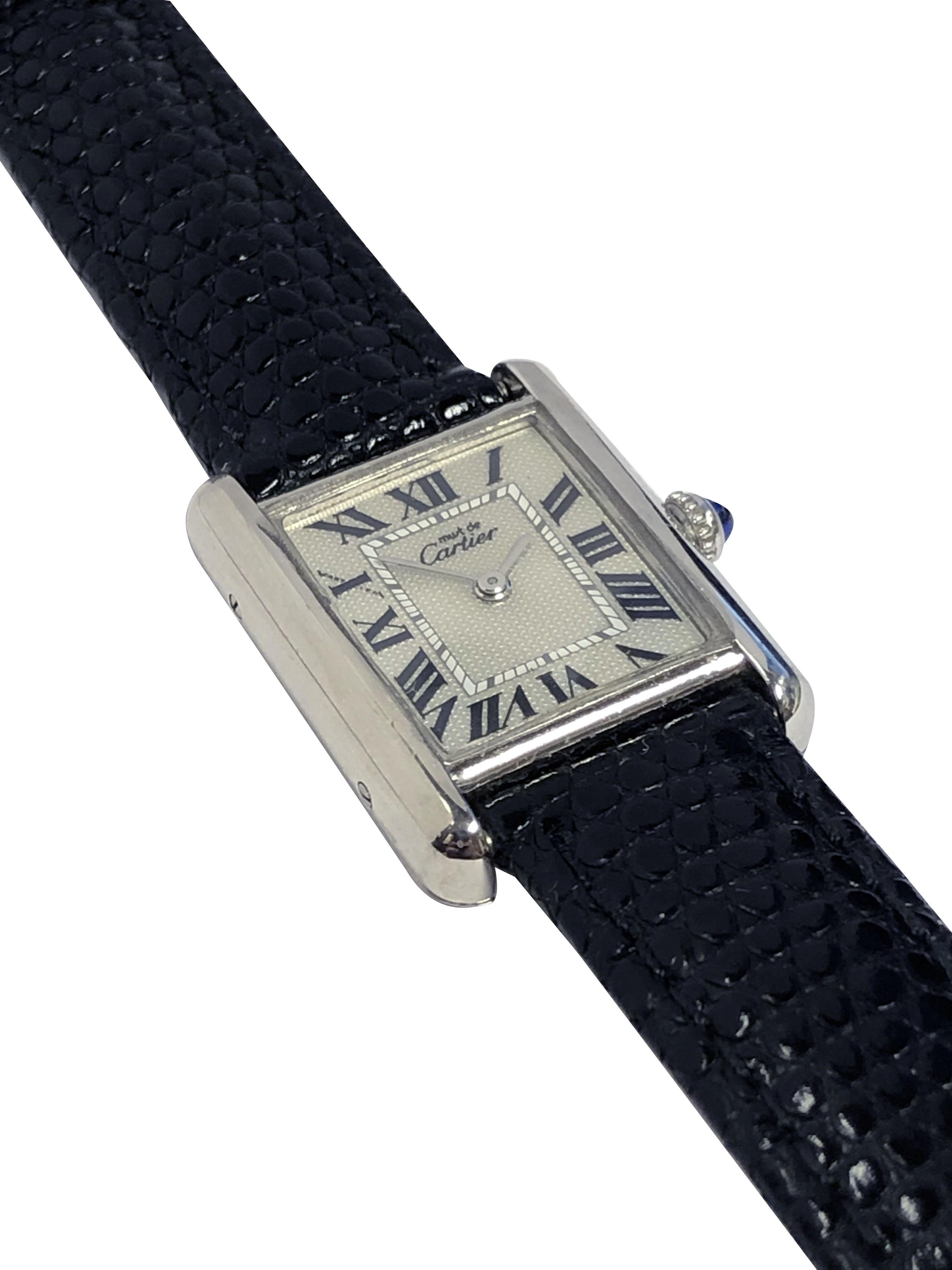 Cartier Must de Cartier Mid Size Sterling Tank Quartz Wrist Watch In Excellent Condition In Chicago, IL
