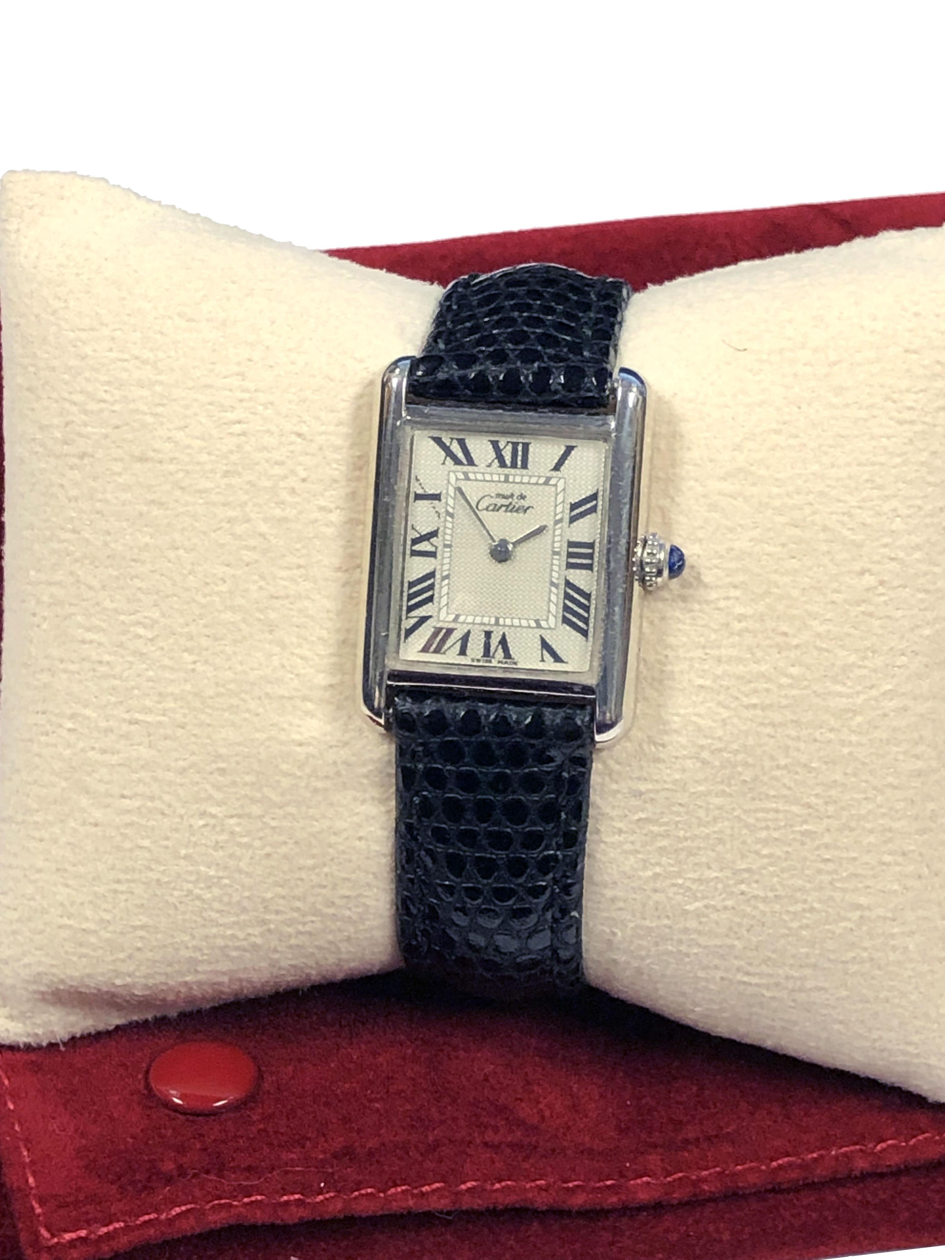 Cartier Must de Cartier Mid Size Sterling Tank Quartz Wrist Watch In Excellent Condition In Chicago, IL