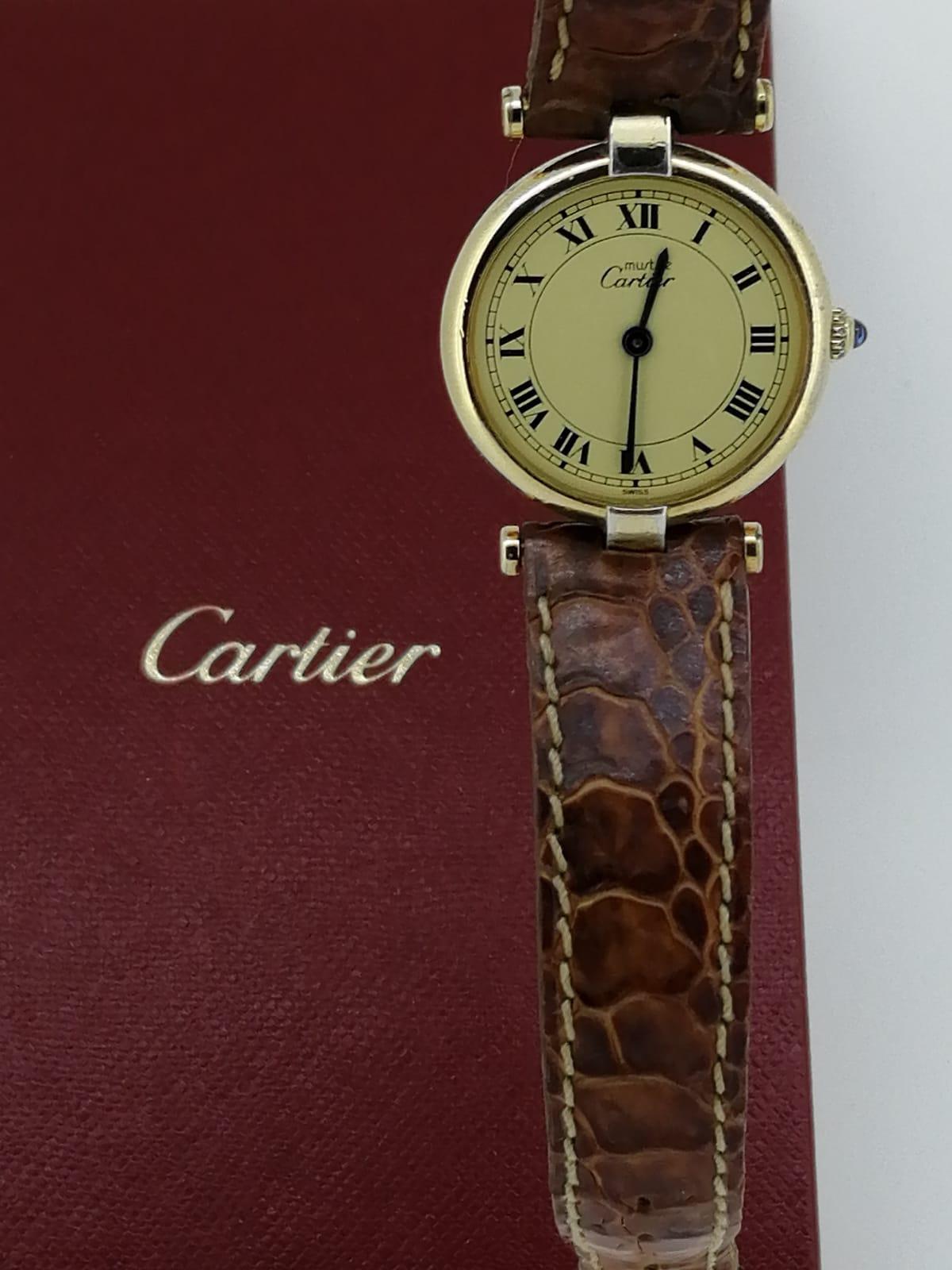 Cartier Must de Cartier Paris Vermeil 925 Silber vergoldete Quarz 24mm Damenuhr (Moderne)