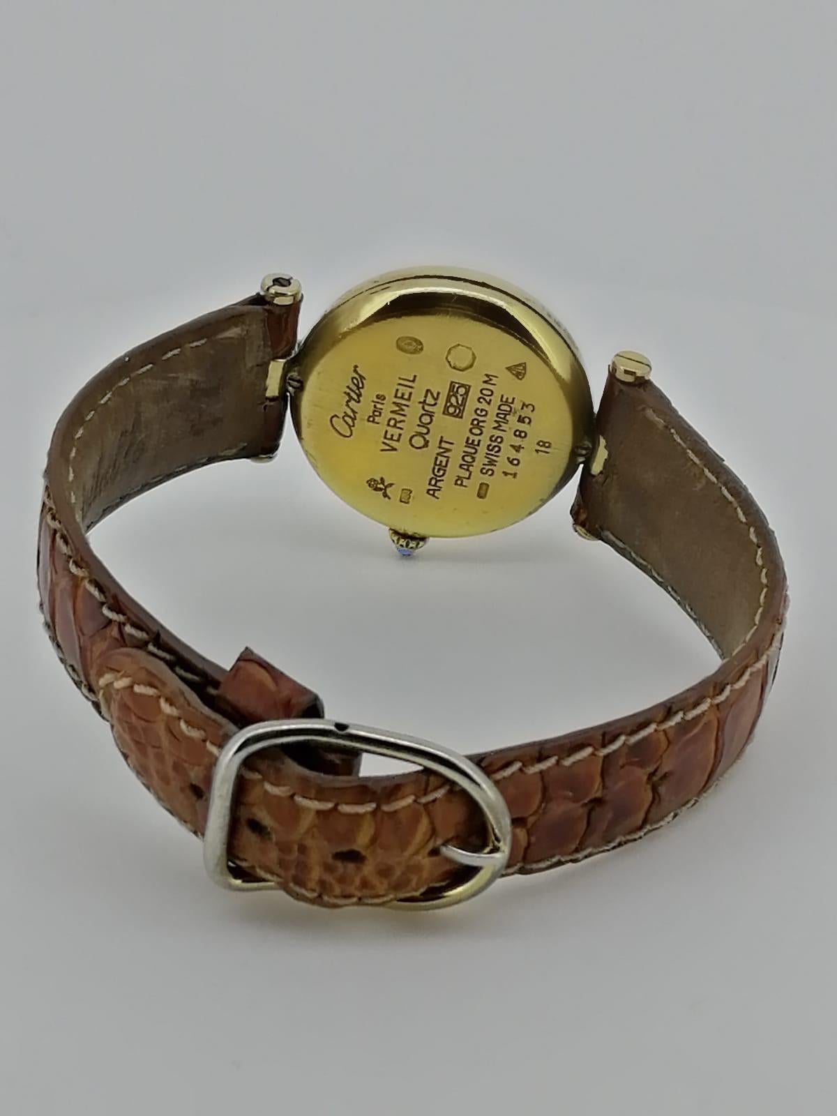 Cartier Must de Cartier Paris Vermeil 925 Silber vergoldete Quarz 24mm Damenuhr im Zustand „Hervorragend“ in MELBOURNE, AU