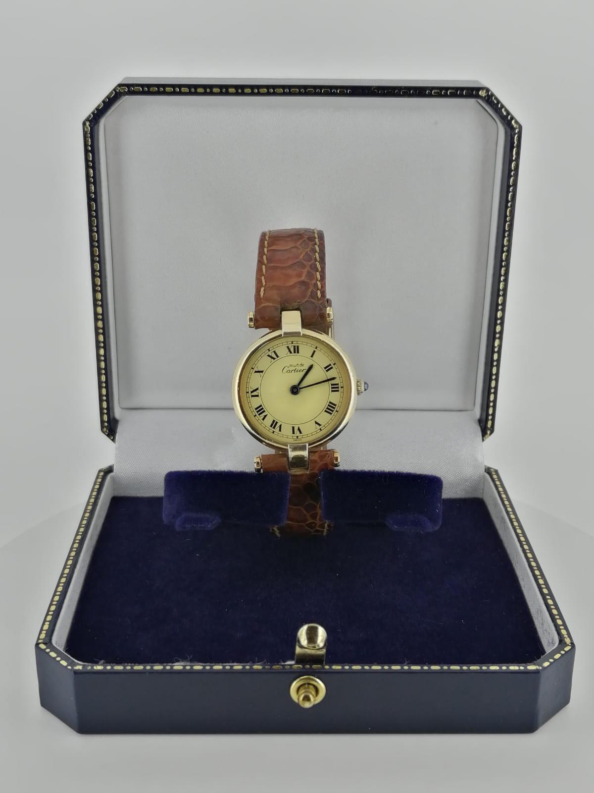 Cartier Must de Cartier Paris Vermeil 925 Silber vergoldete Quarz 24mm Damenuhr 2