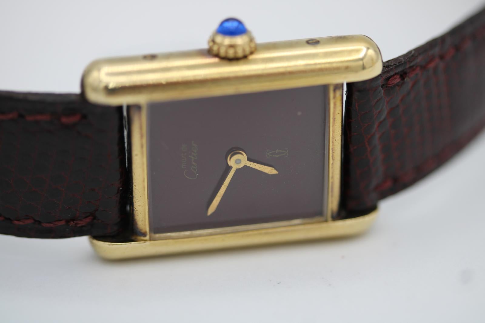 Cartier Must De Cartier Red Lapis Dial  Manual Wind  Burgundy Strap en venta 6