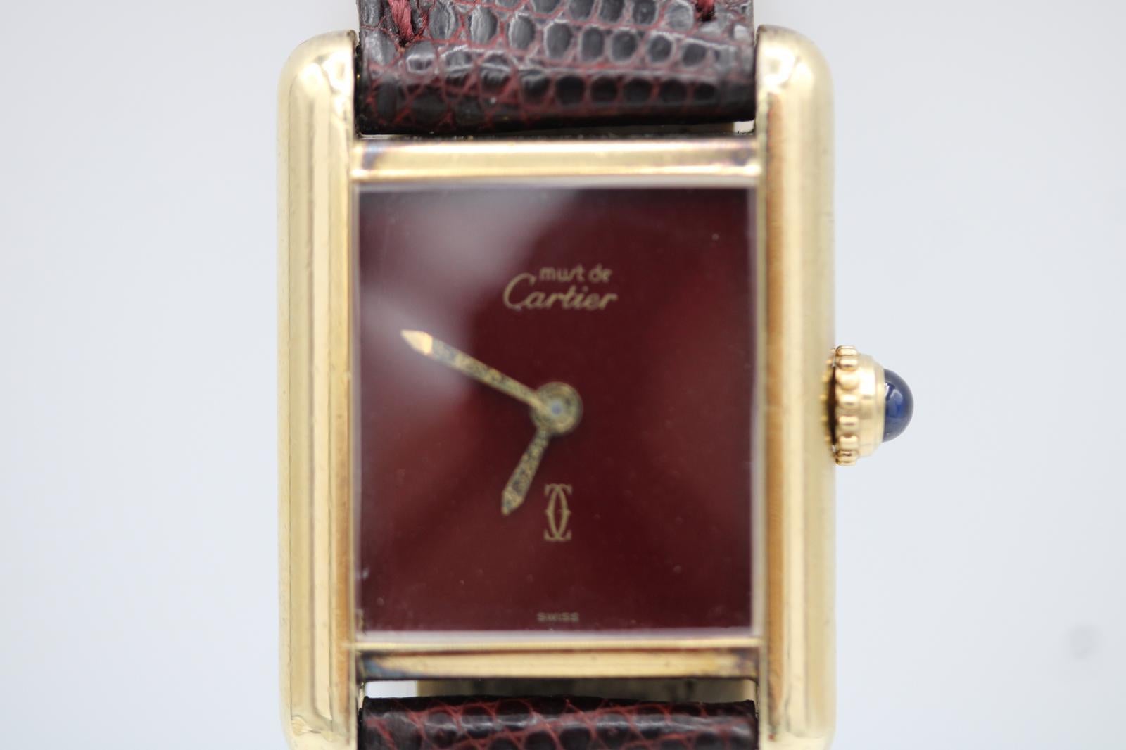Cartier Must De Cartier Red Lapis Dial  Manual Wind  Burgundy Strap en venta 8