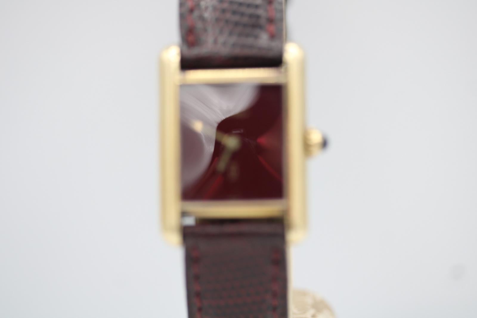 Cartier Must De Cartier Red Lapis Dial  Manual Wind  Burgundy Strap en venta 10