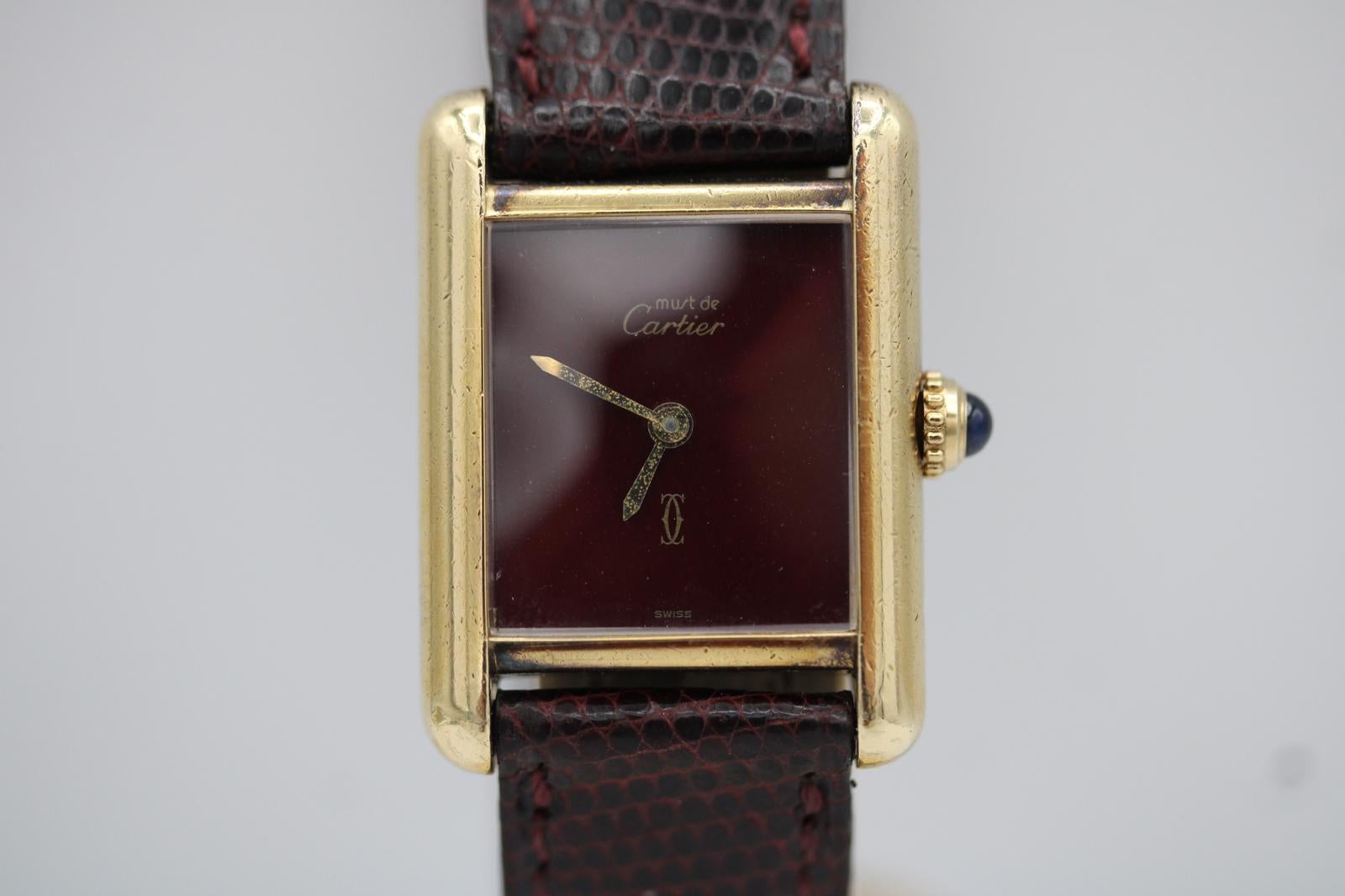 Cartier Must De Cartier Red Lapis Dial  Manual Wind  Burgundy Strap en venta 11