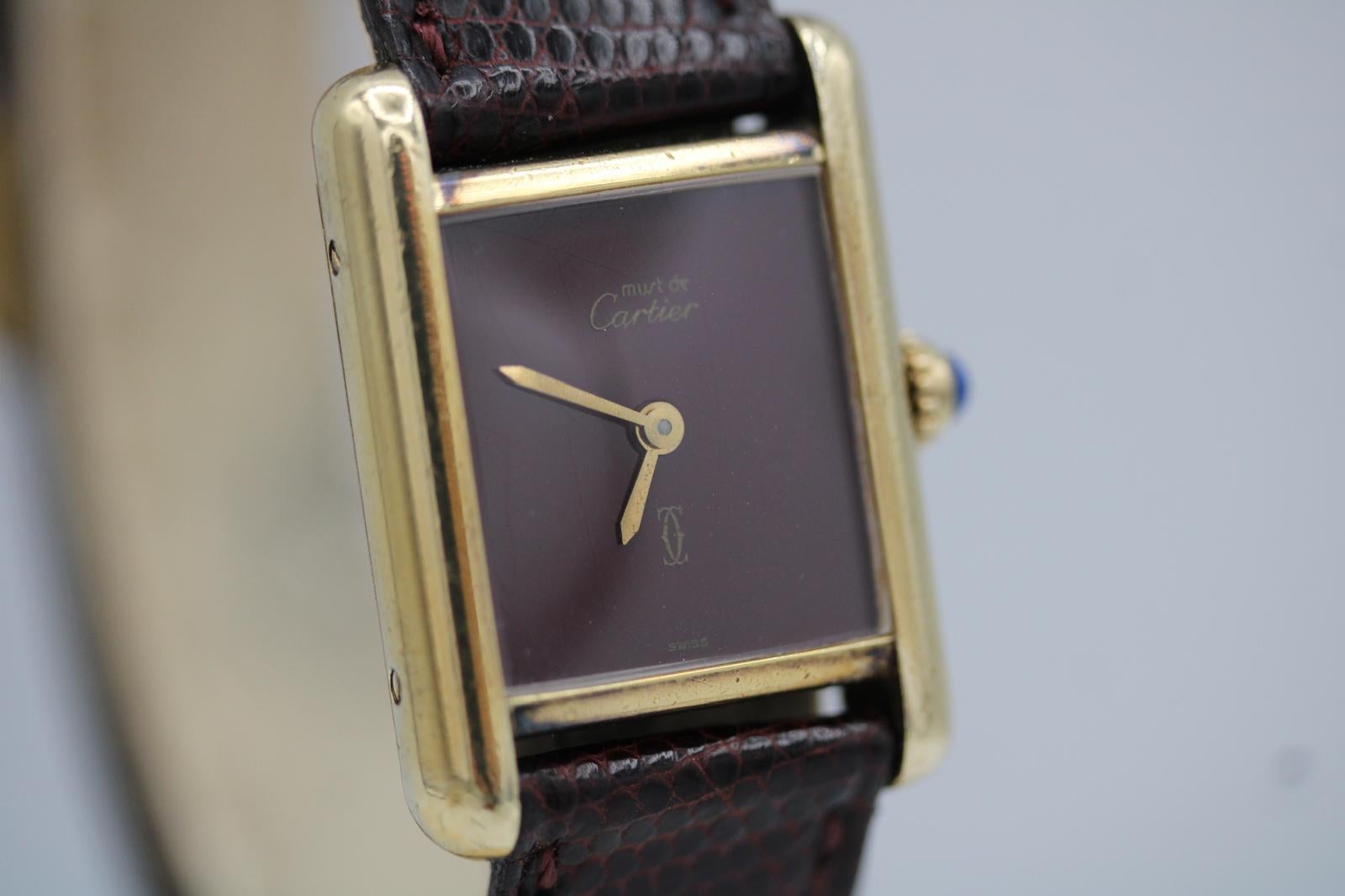 De las mujeres Cartier Must De Cartier Red Lapis Dial  Manual Wind  Burgundy Strap en venta