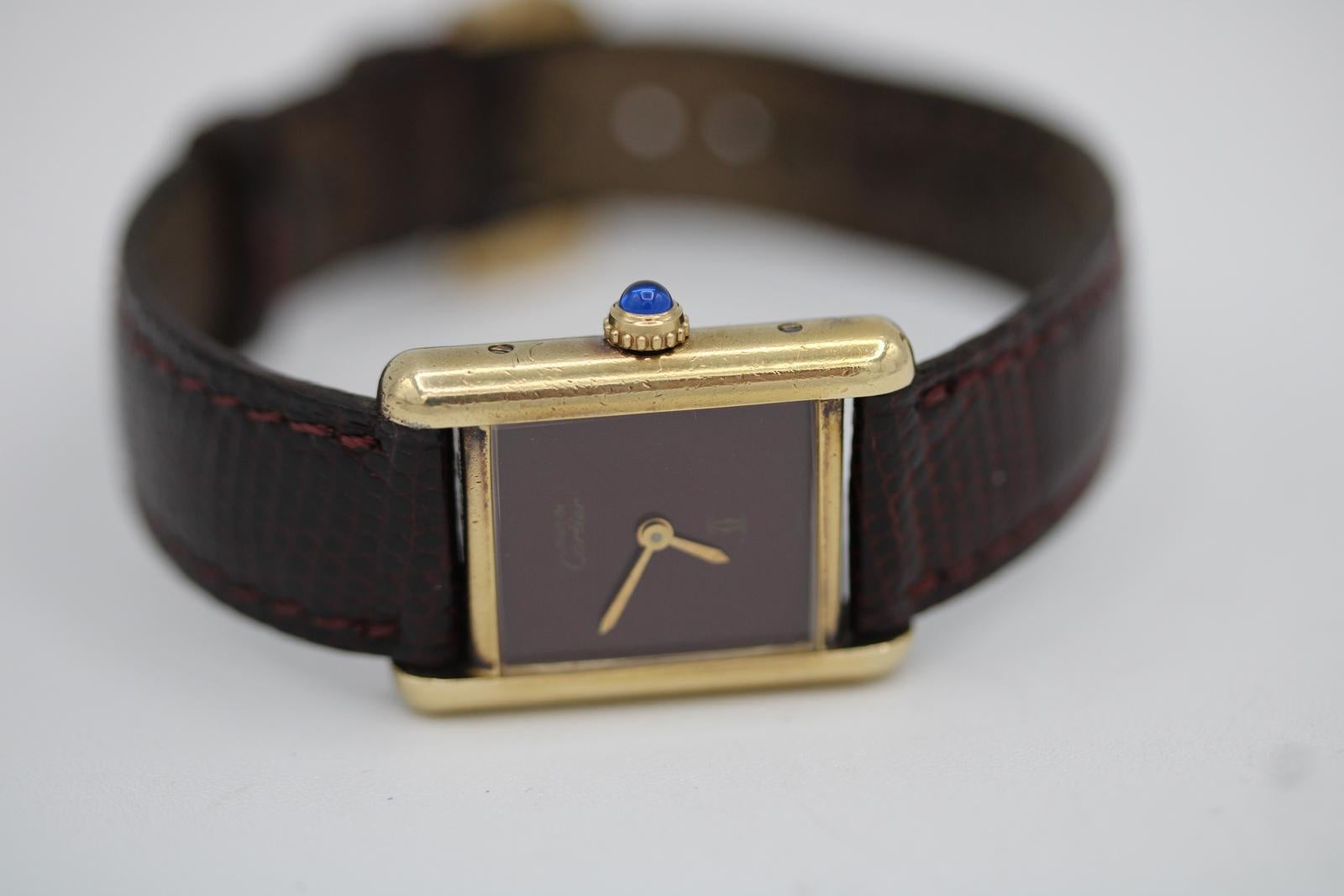 Cartier Must De Cartier Red Lapis Dial  Manual Wind  Burgundy Strap en venta 1