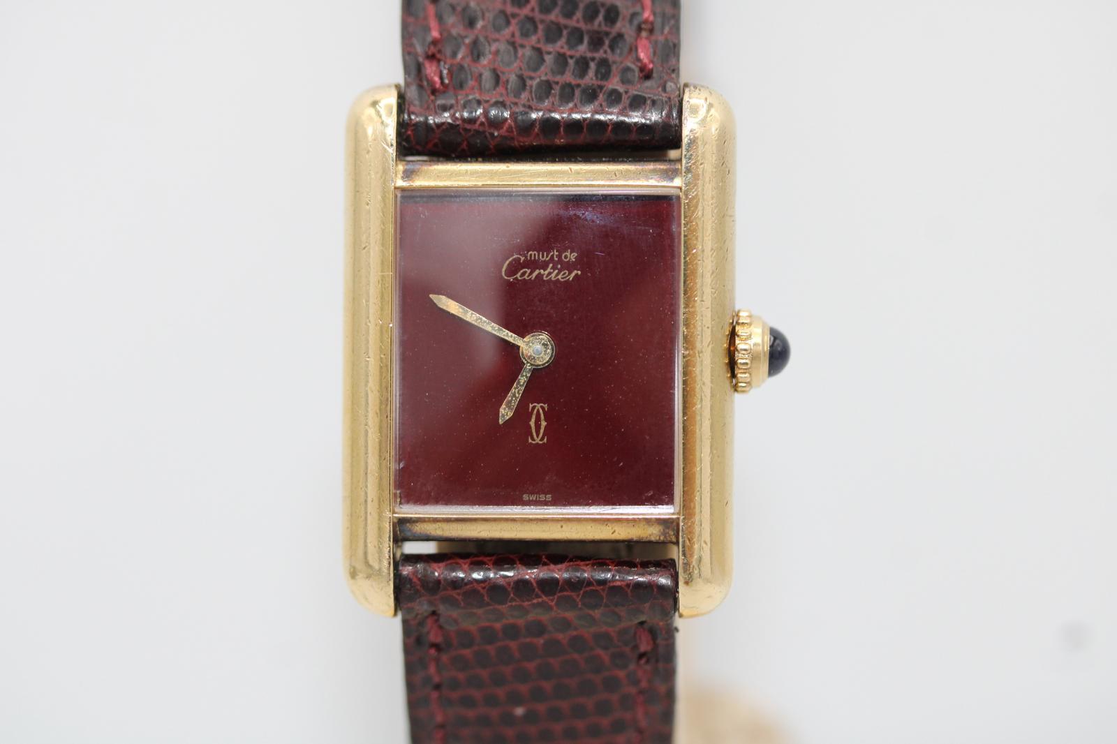 Cartier Must De Cartier Red Lapis Dial  Manual Wind  Burgundy Strap en venta 2