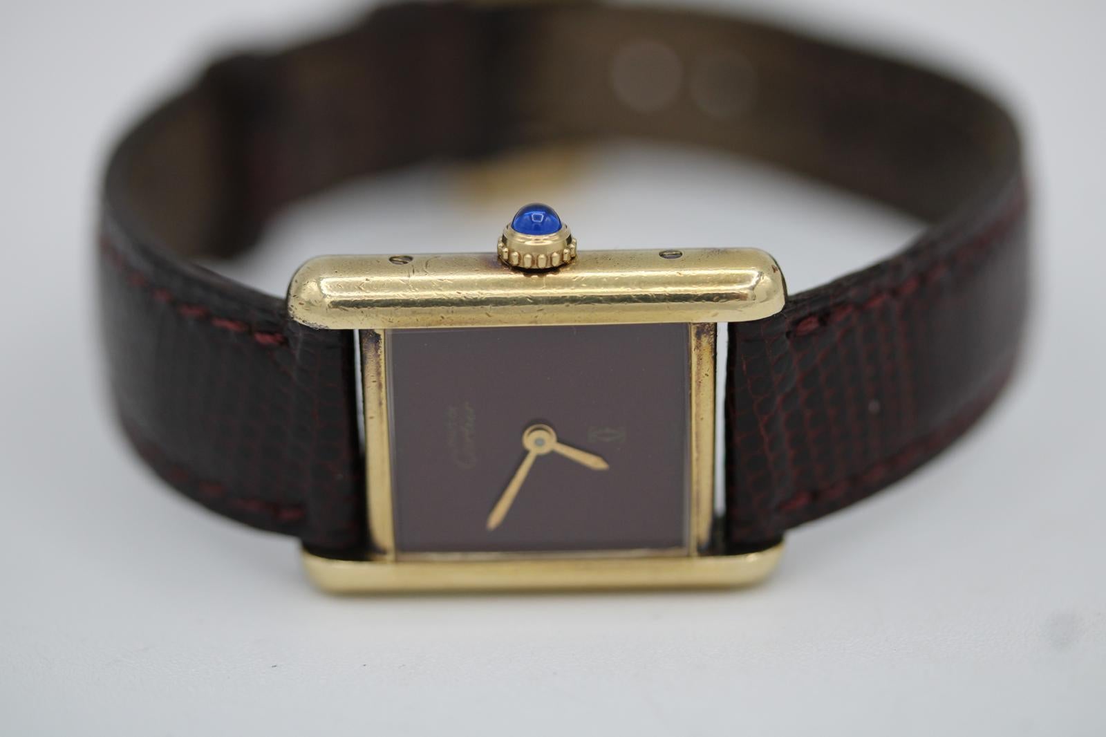 Cartier Must De Cartier Red Lapis Dial  Manual Wind  Burgundy Strap en venta 3