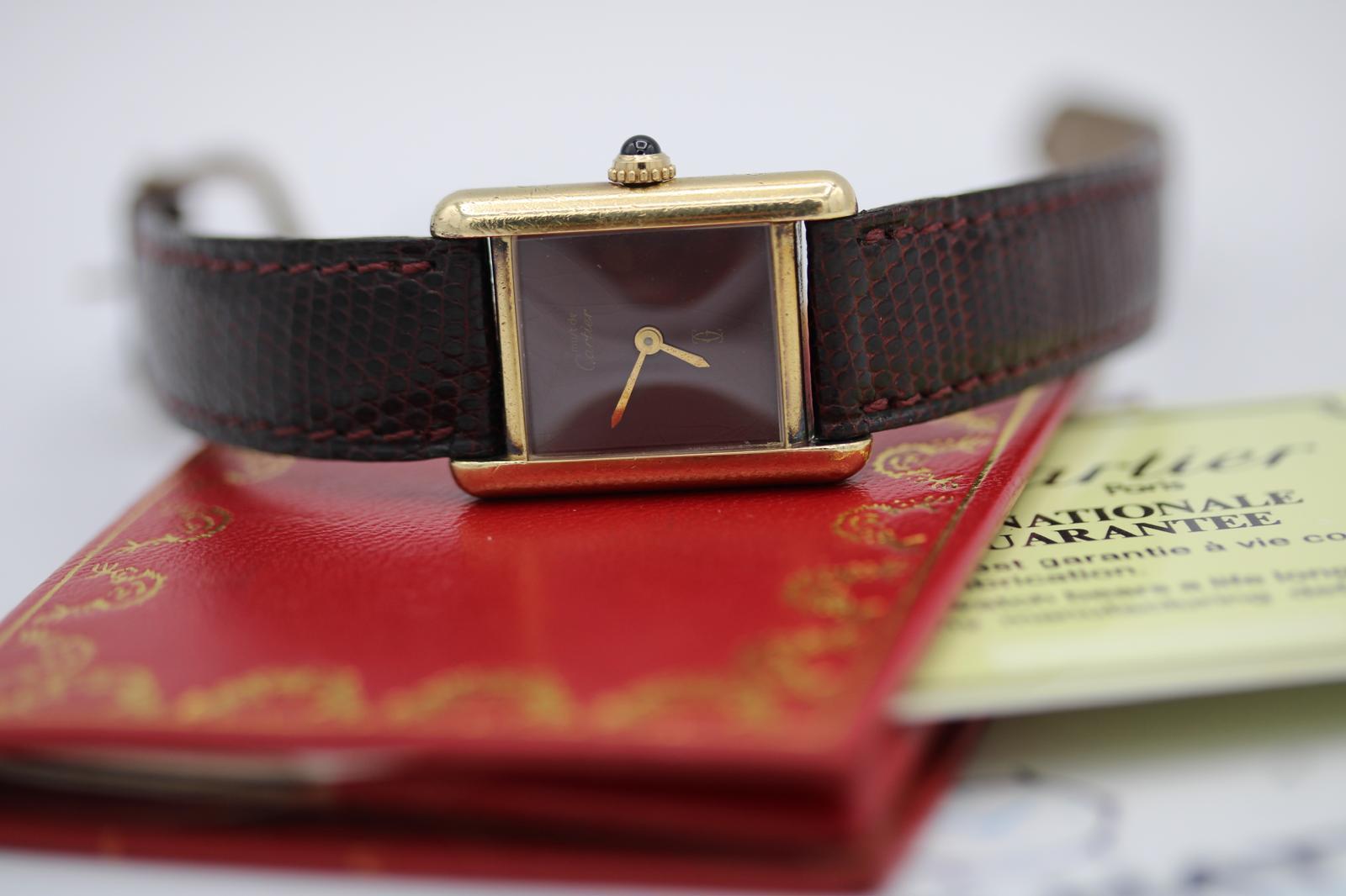 Cartier Must De Cartier Red Lapis Dial  Manual Wind  Burgundy Strap en venta 5