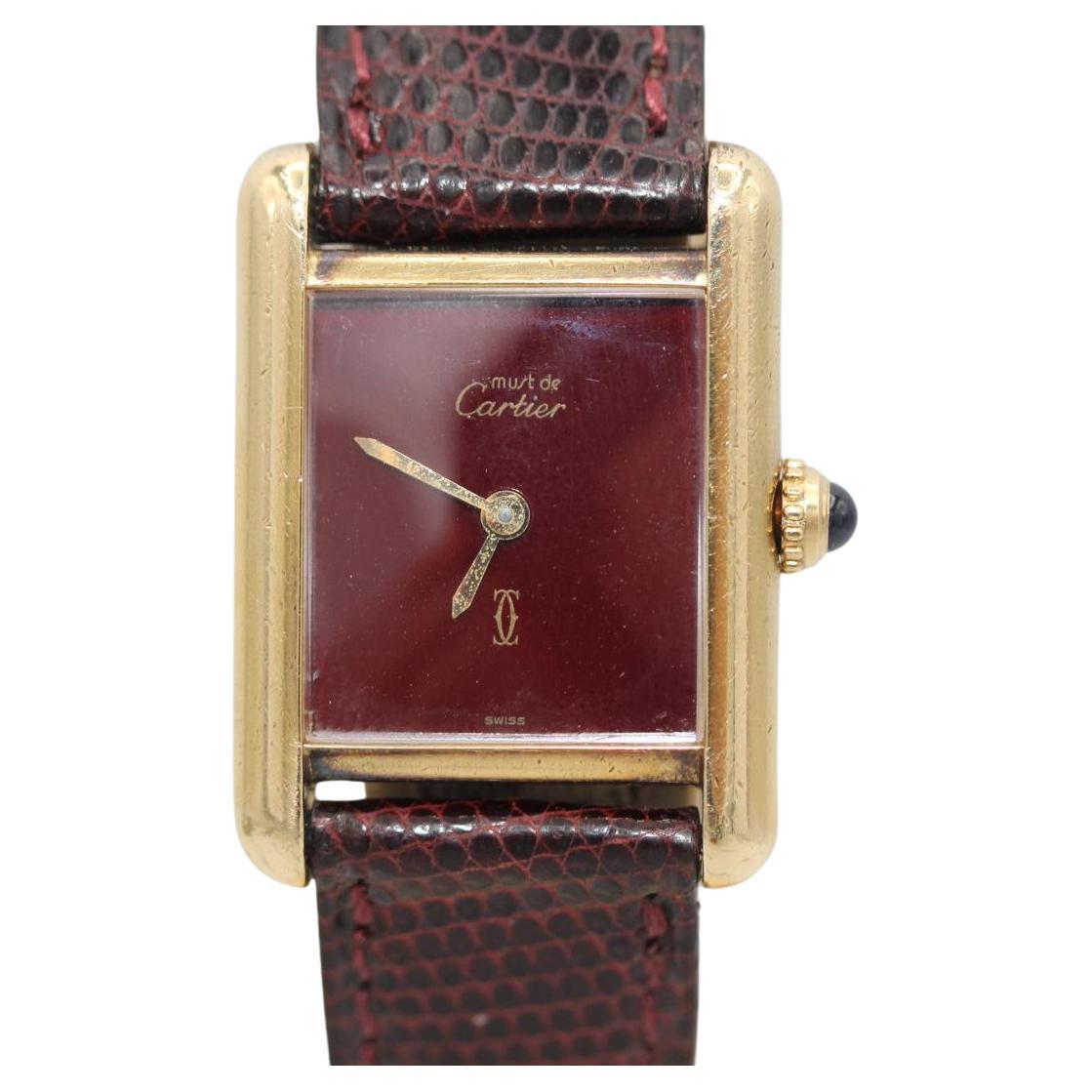 Cartier Must De Cartier Red Lapis Dial  Manual Wind  Burgundy Strap en venta