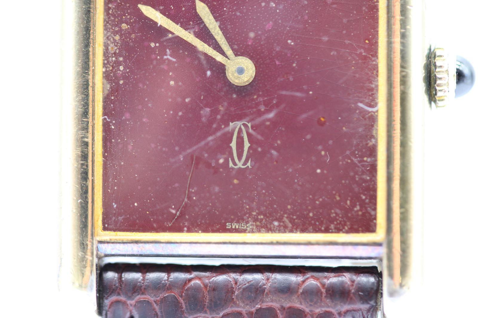 Uomo Serbatoio Must de Cartier  Quadrante borgogna  Carica manuale  Vermeil  1981 in vendita