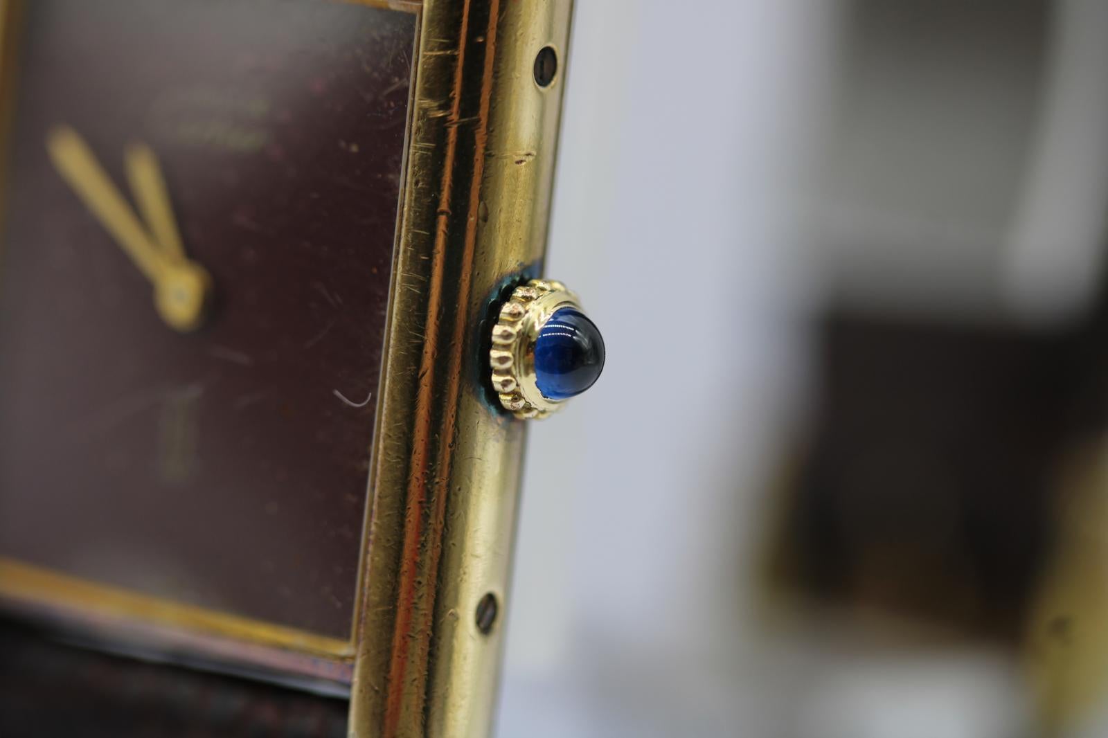 Serbatoio Must de Cartier  Quadrante borgogna  Carica manuale  Vermeil  1981 in vendita 4