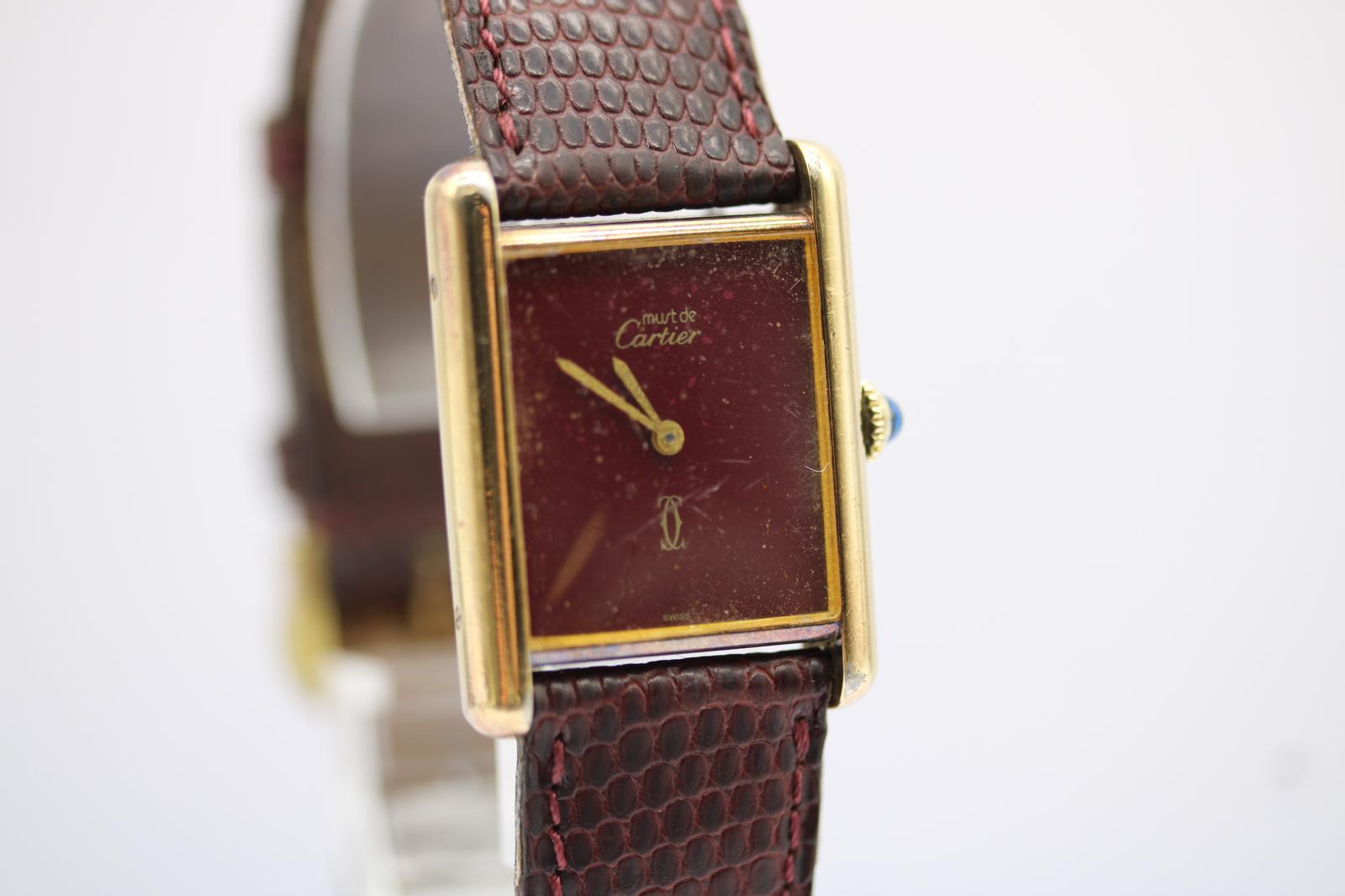 Serbatoio Must de Cartier  Quadrante borgogna  Carica manuale  Vermeil  1981 in vendita 5