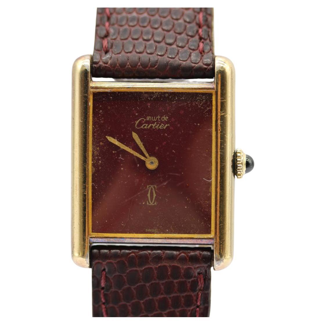 Serbatoio Must de Cartier  Quadrante borgogna  Carica manuale  Vermeil  1981